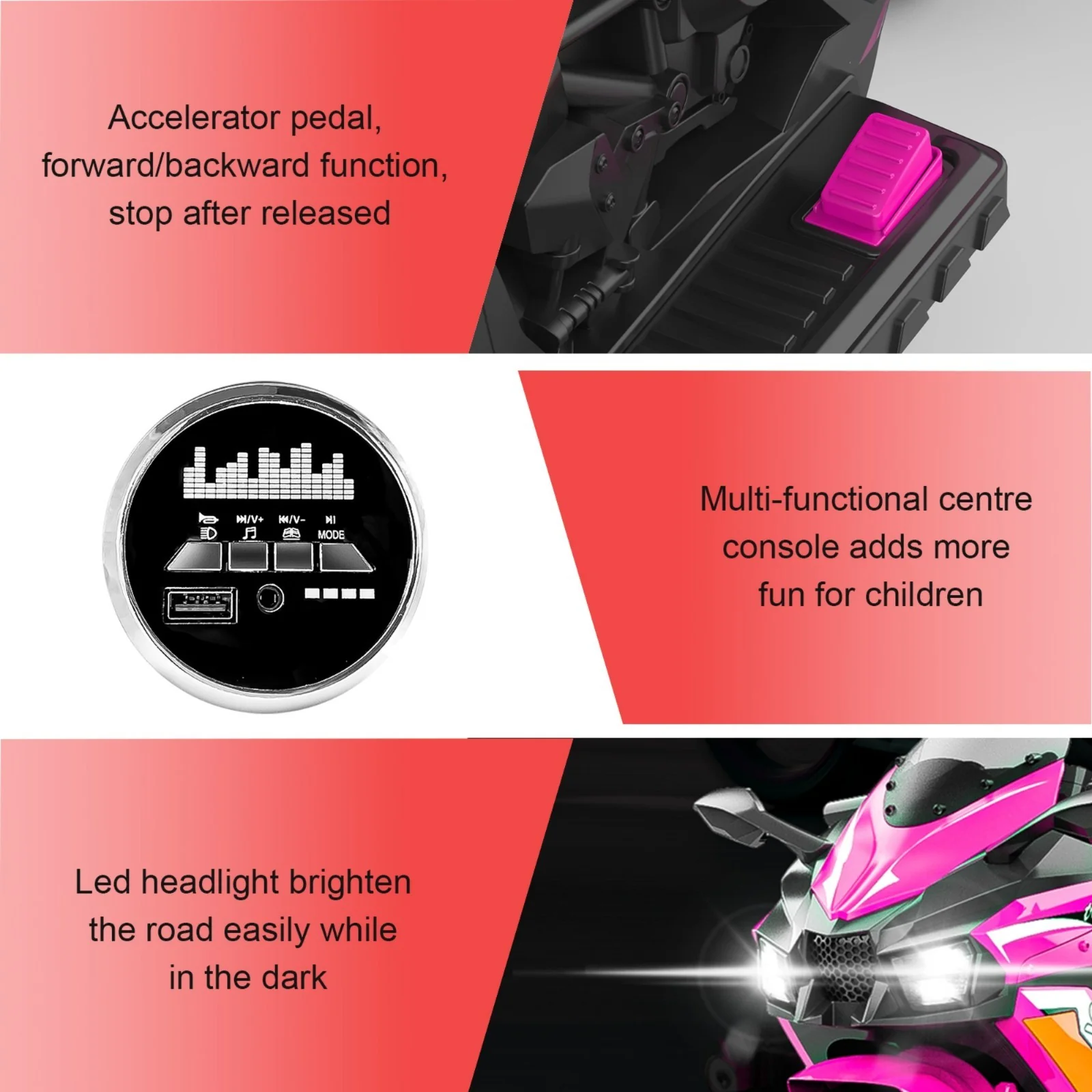 12V Kids Electric Motorcycle with LED Lights, MP3, and Bluetooth - Image 9