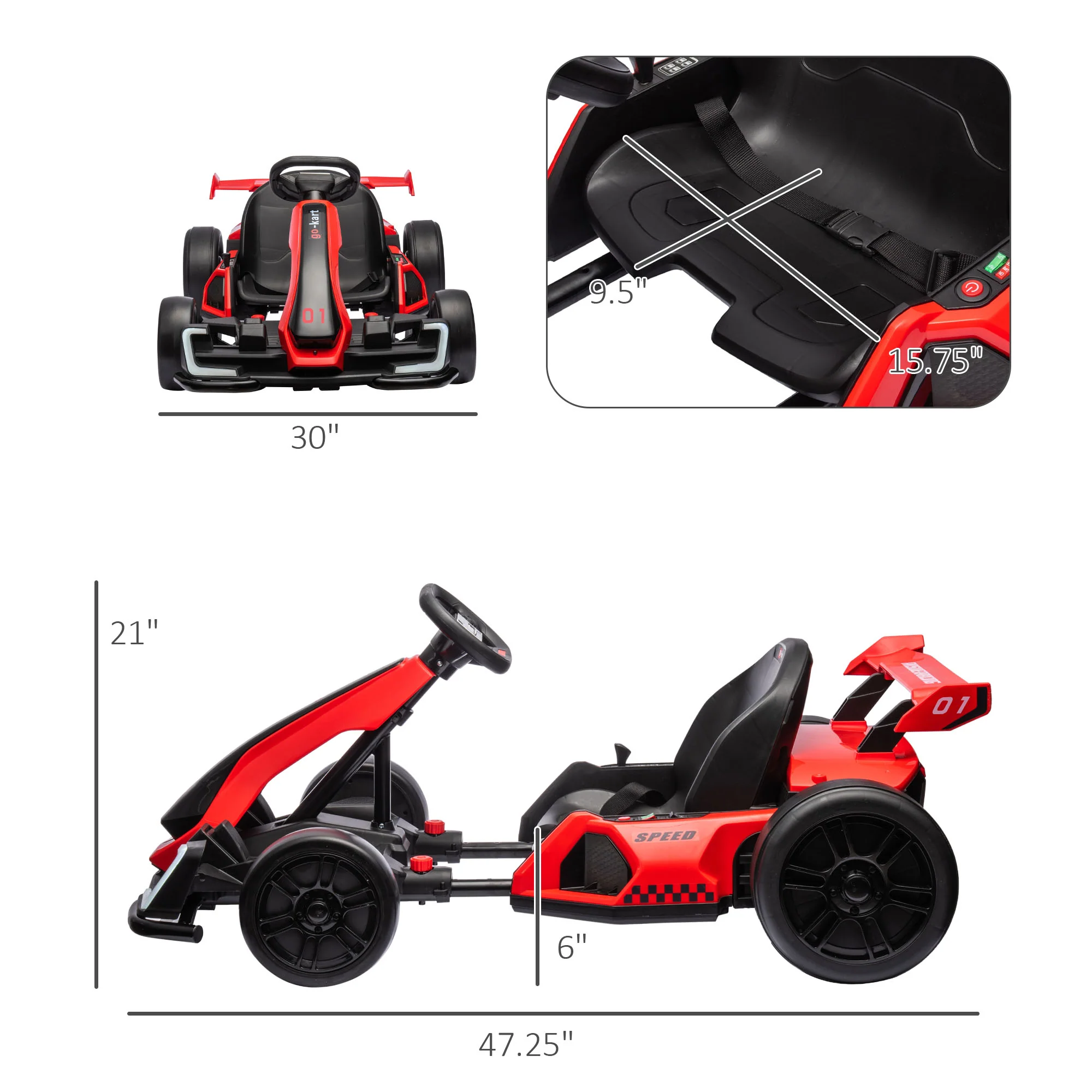 Adjustable Seat Electric Go Kart with Slow Start - 24V, 7.5 MPH - Image 14