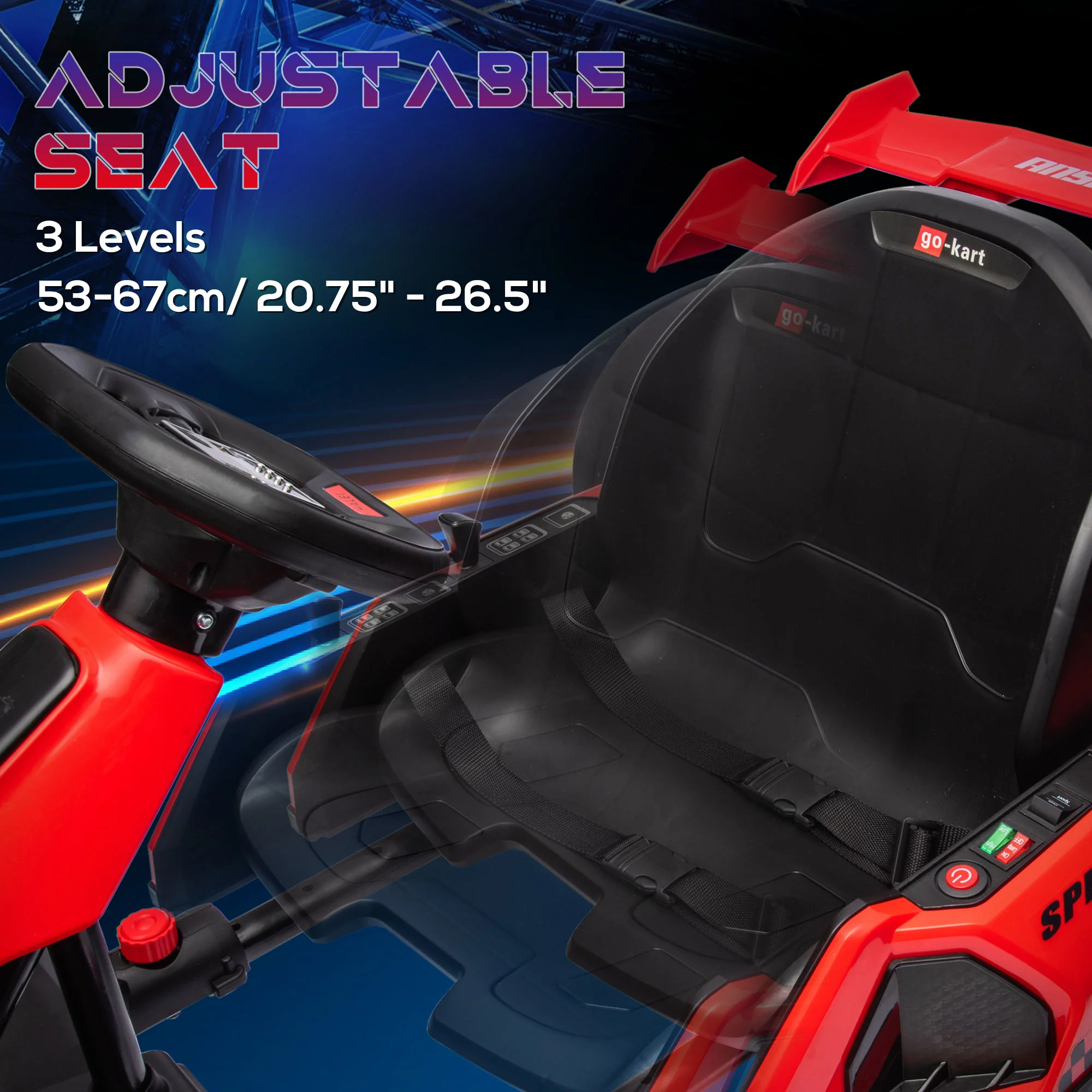 Adjustable Seat Electric Go Kart with Slow Start - 24V, 7.5 MPH - Image 19