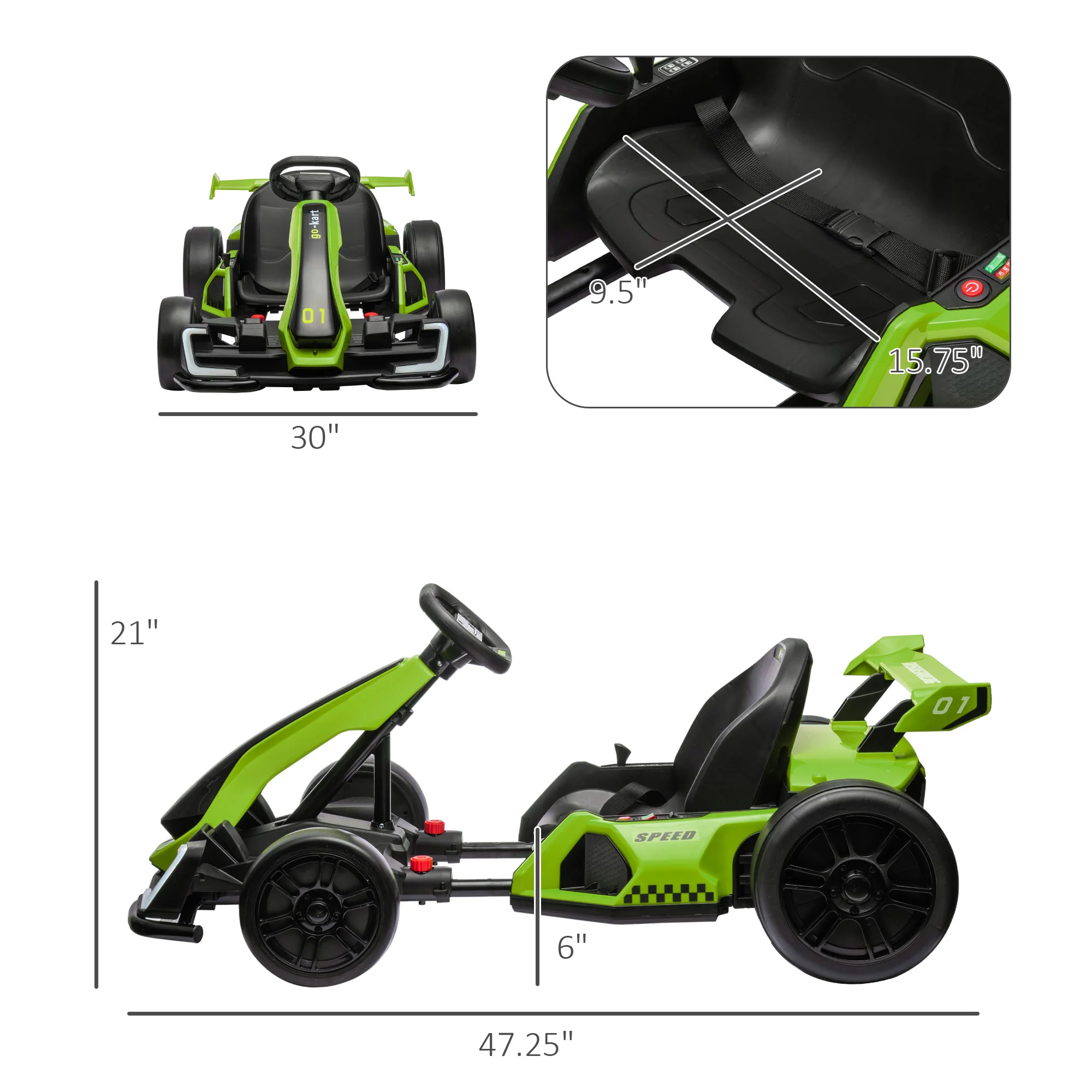 Adjustable Seat Electric Go Kart with Slow Start - 24V, 7.5 MPH - Image 25