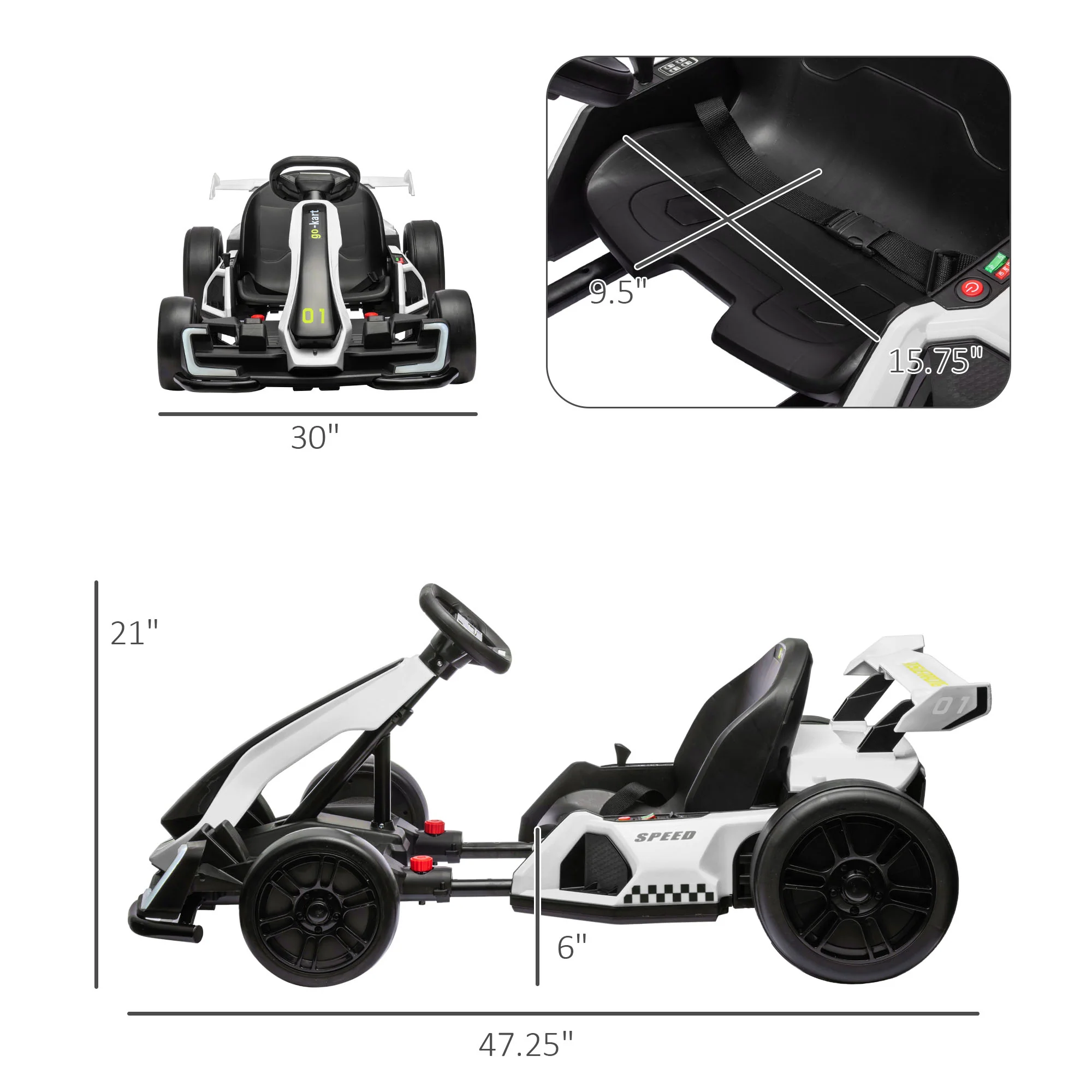 Adjustable Seat Electric Go Kart with Slow Start - 24V, 7.5 MPH - Image 3