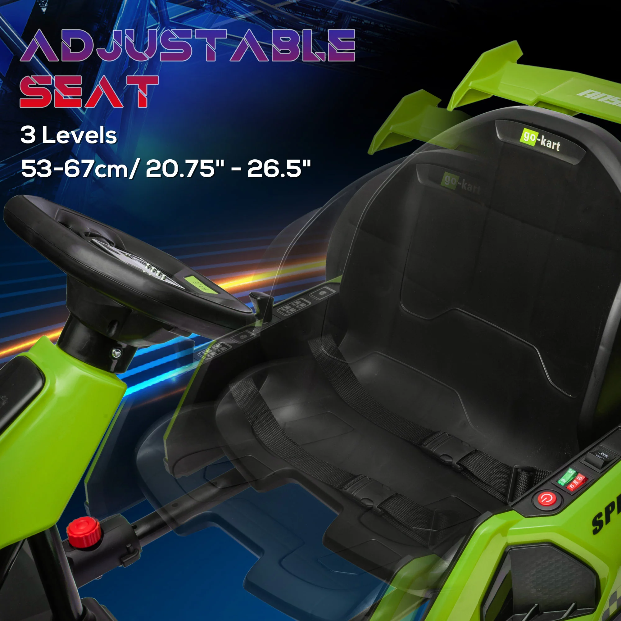 Adjustable Seat Electric Go Kart with Slow Start - 24V, 7.5 MPH - Image 30