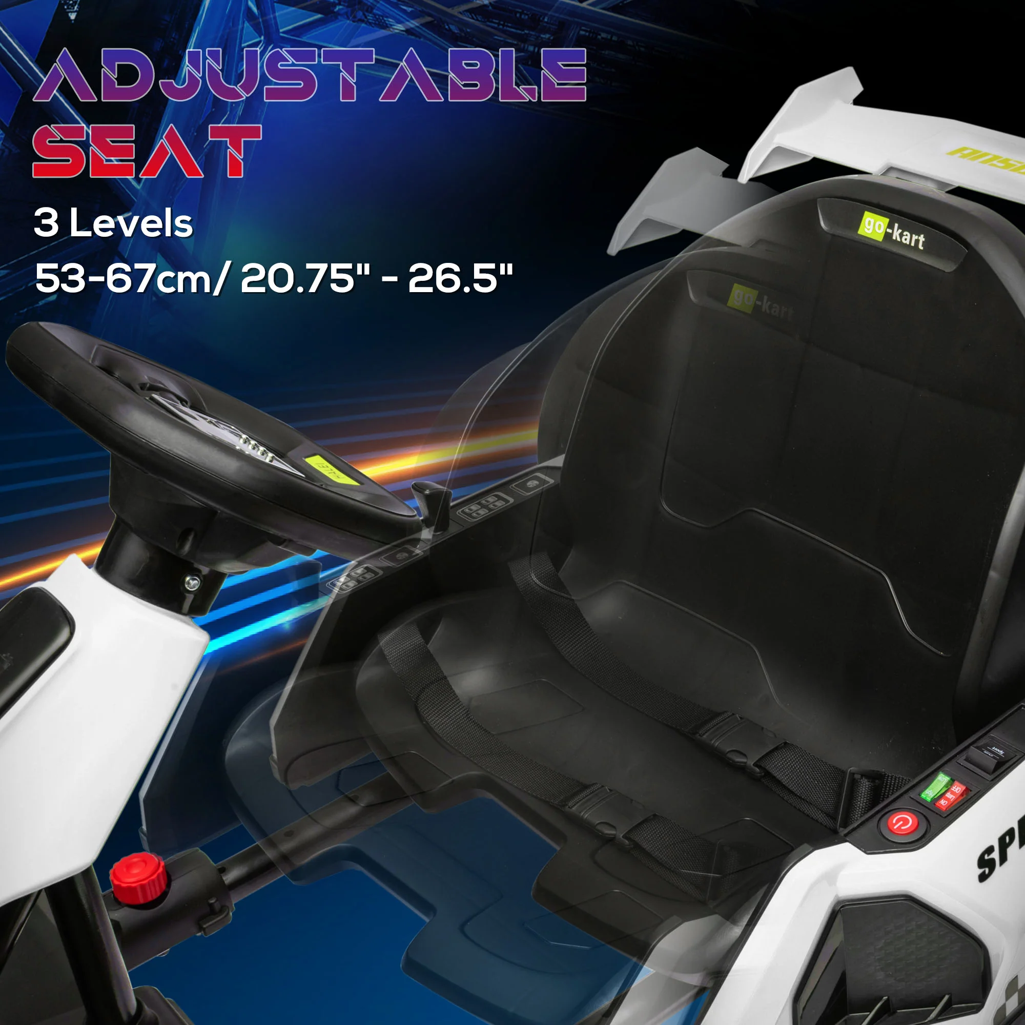 Adjustable Seat Electric Go Kart with Slow Start - 24V, 7.5 MPH - Image 8