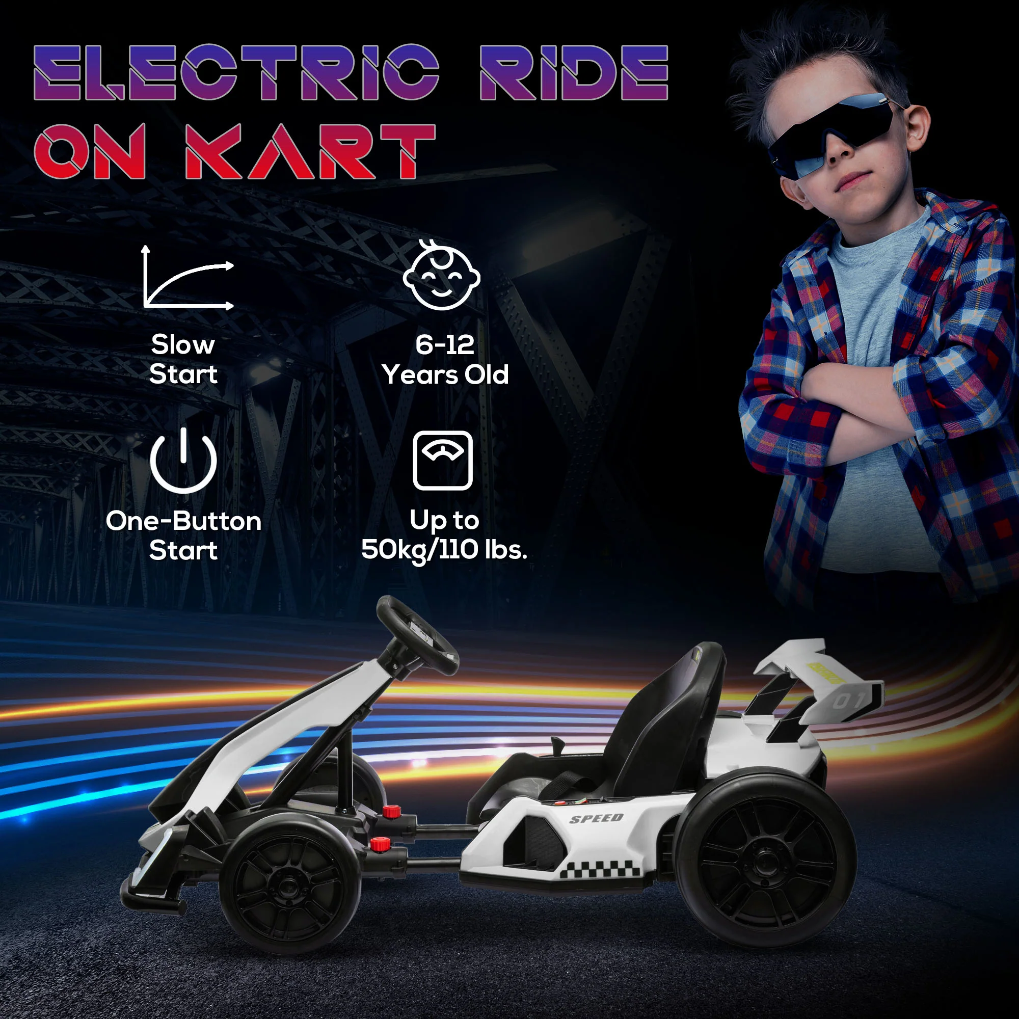 Adjustable Seat Electric Go Kart with Slow Start - 24V, 7.5 MPH - Image 9
