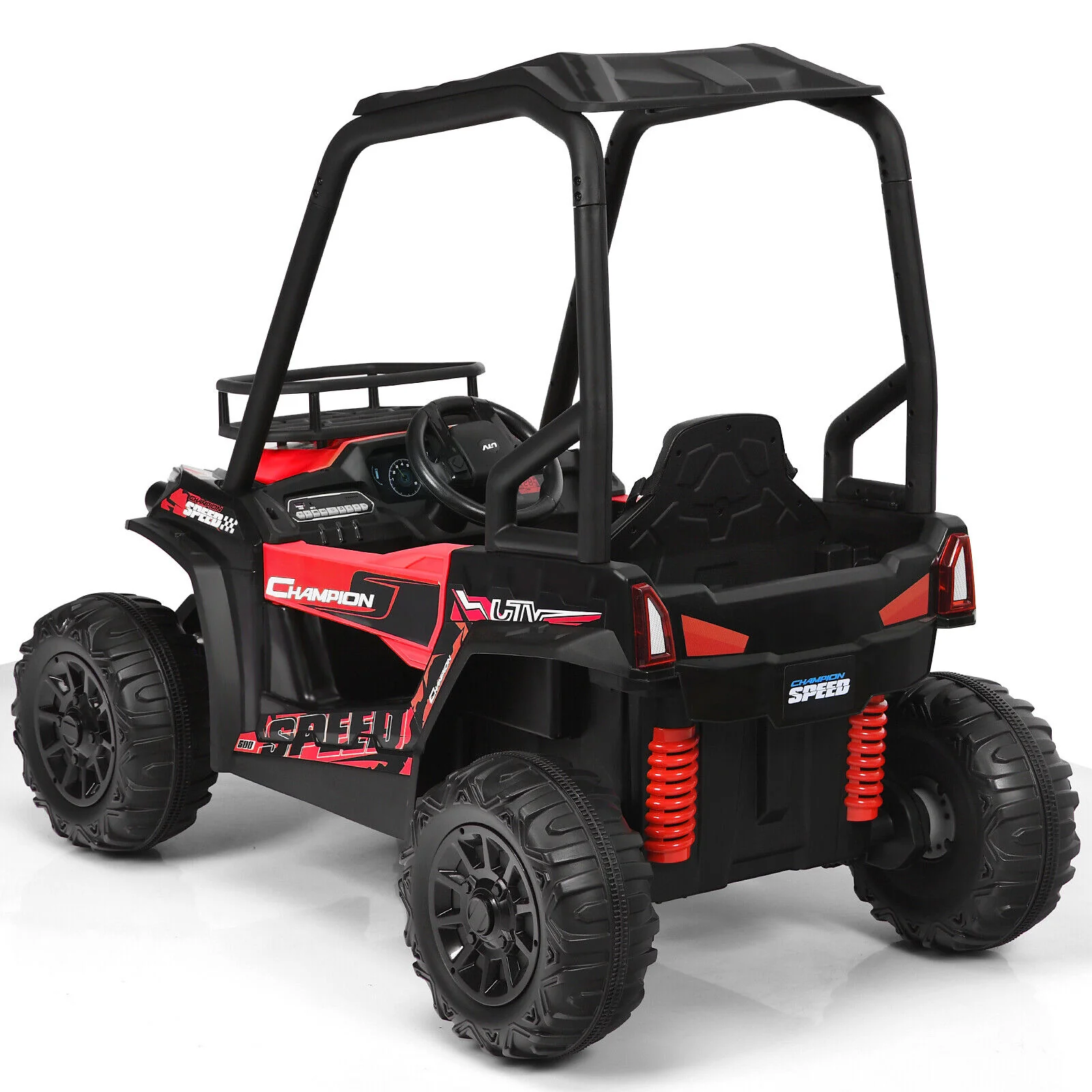 Adventure-Ready 12V Off-Road UTV Truck for Kids with RC Control, MP3 Player, and Lights - Red - Image 12