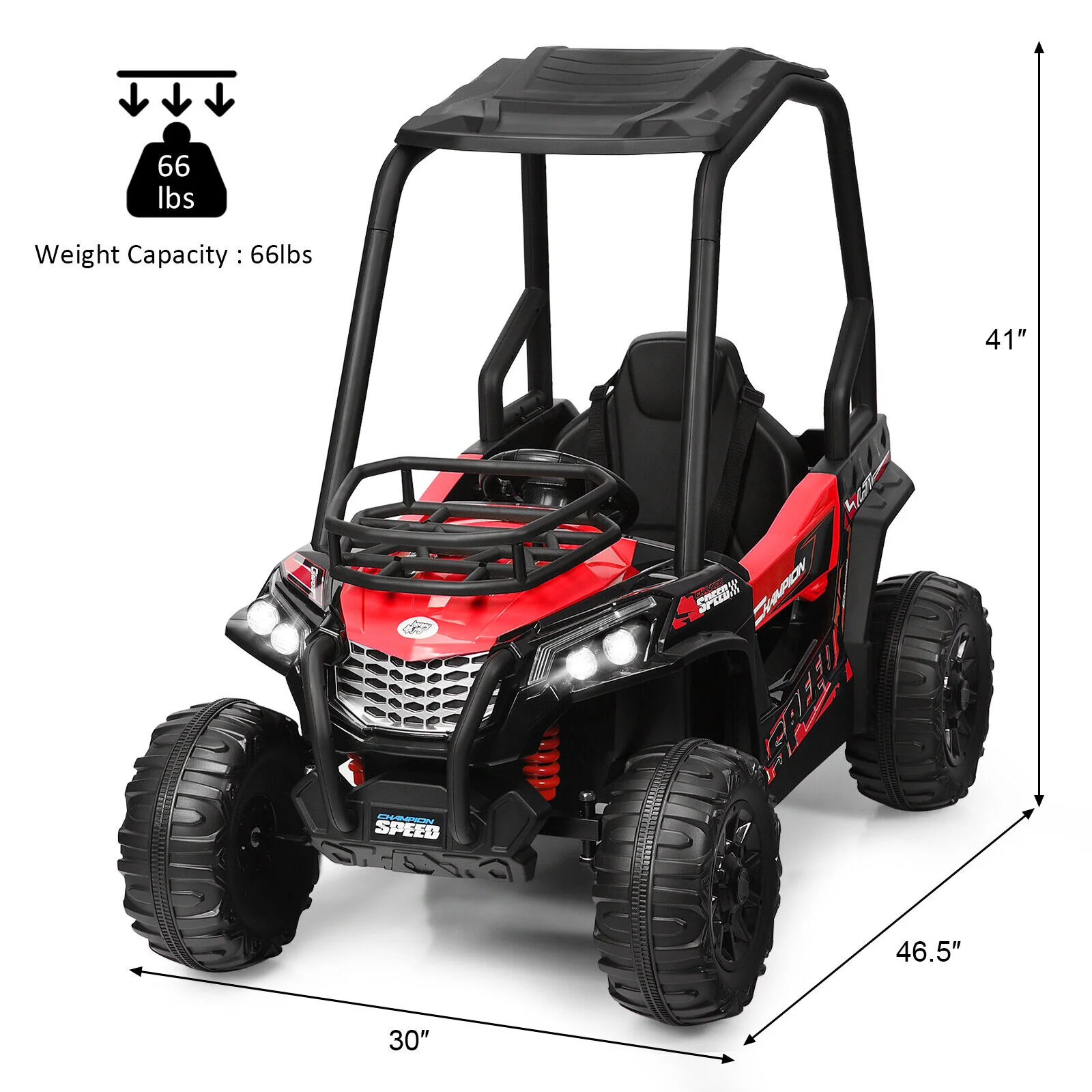 Adventure-Ready 12V Off-Road UTV Truck for Kids with RC Control, MP3 Player, and Lights - Red - Image 2