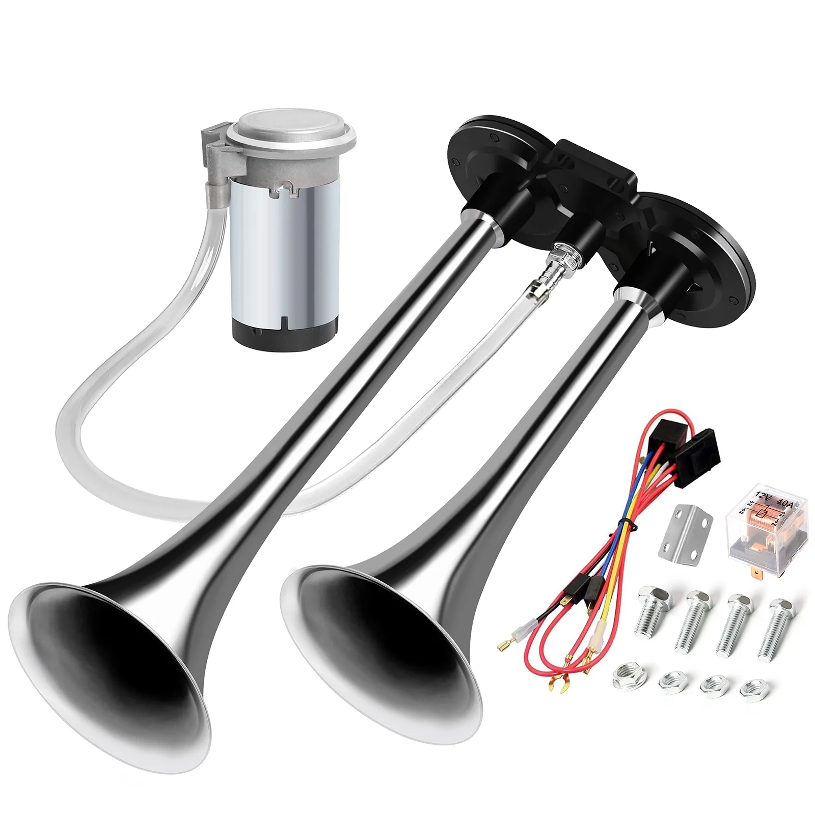 Dual Silver 150dB Air Horn Kit for Trucks, Boats, Cars, and Trains - Image 9