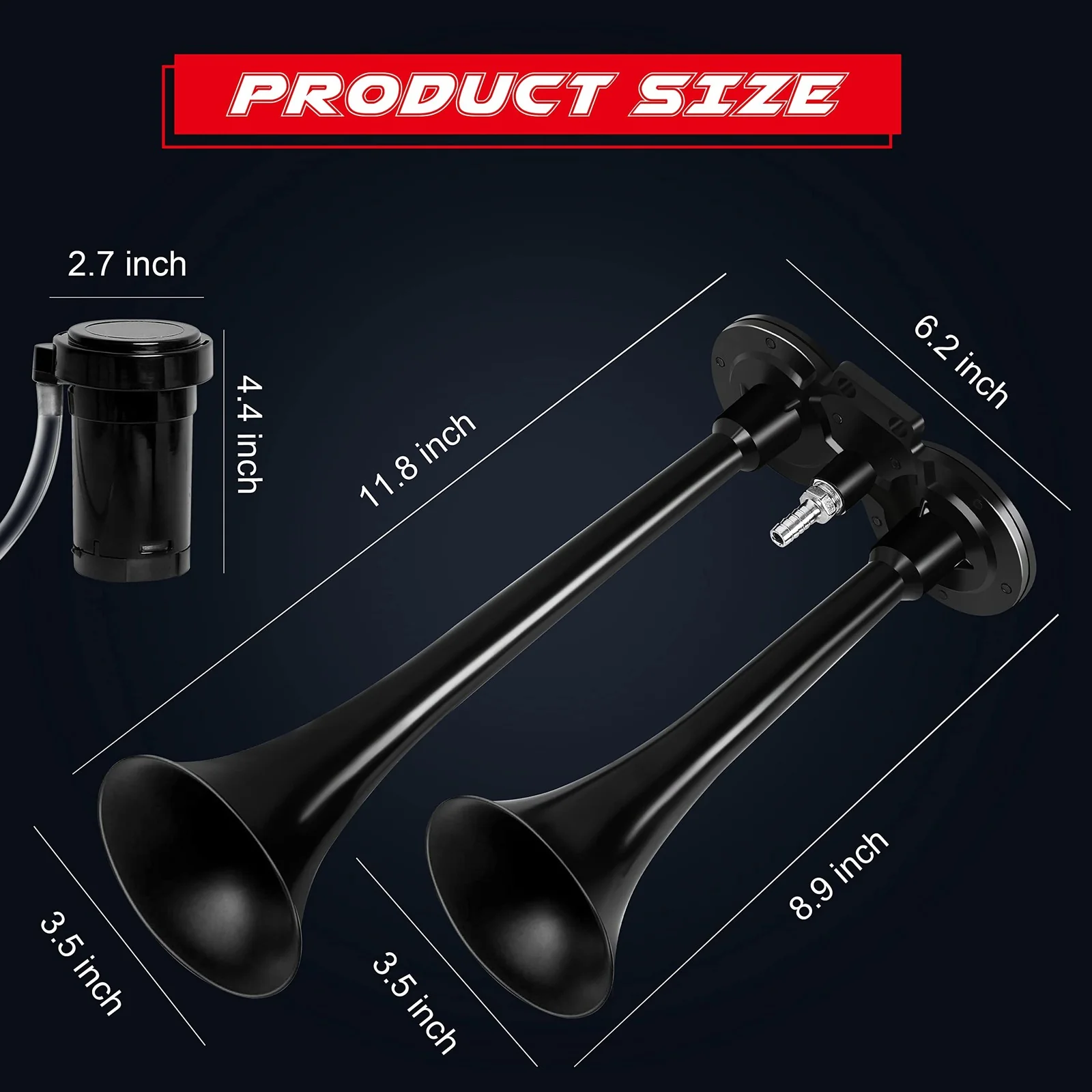 150dB Super Loud Air Horn Kit for Trucks, Boats, Cars, and Trains with 120 PSI Compressor - Image 2