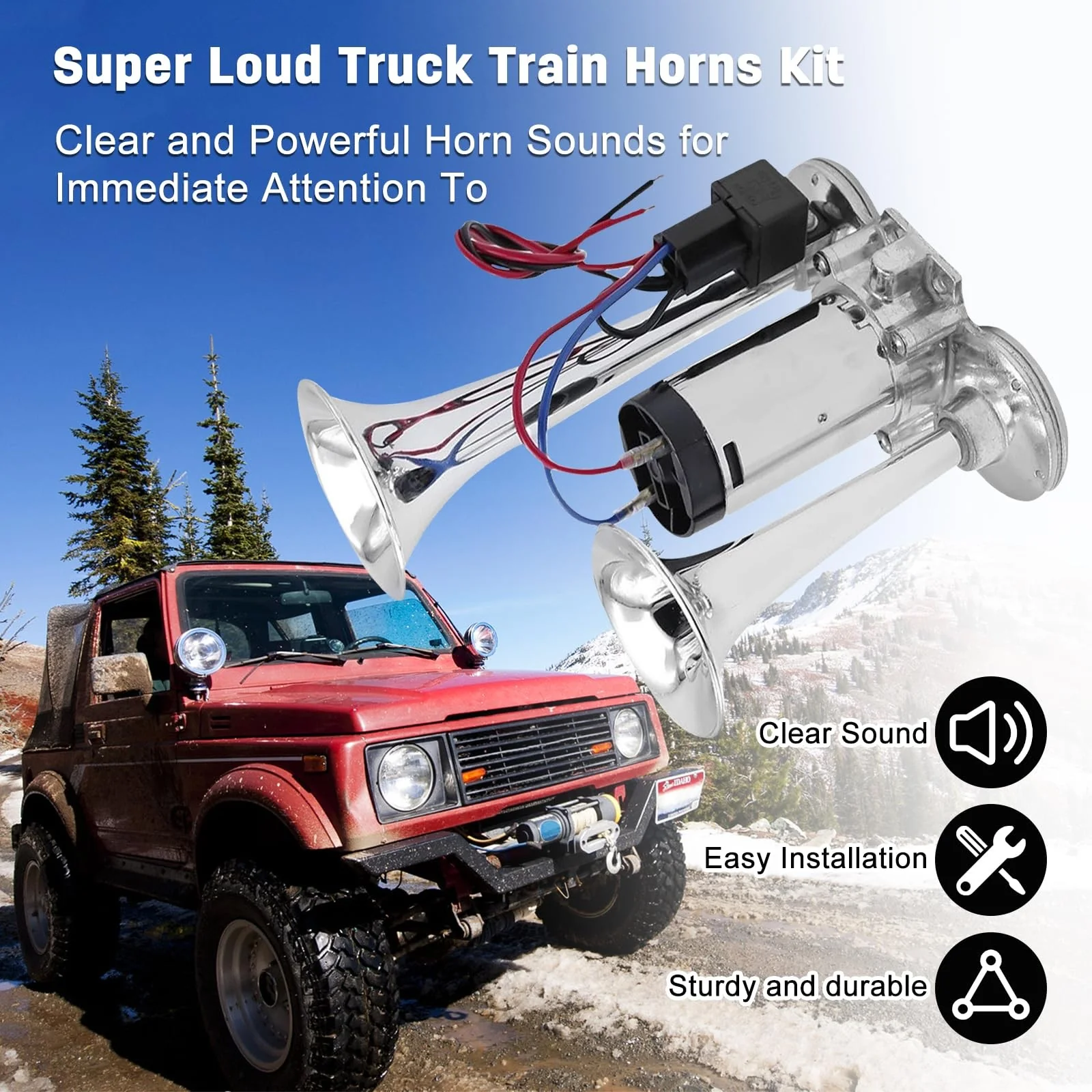 150dB Dual Electric Air Horn for Trucks Cars and Trains Super Loud Powerful Sound - Image 2