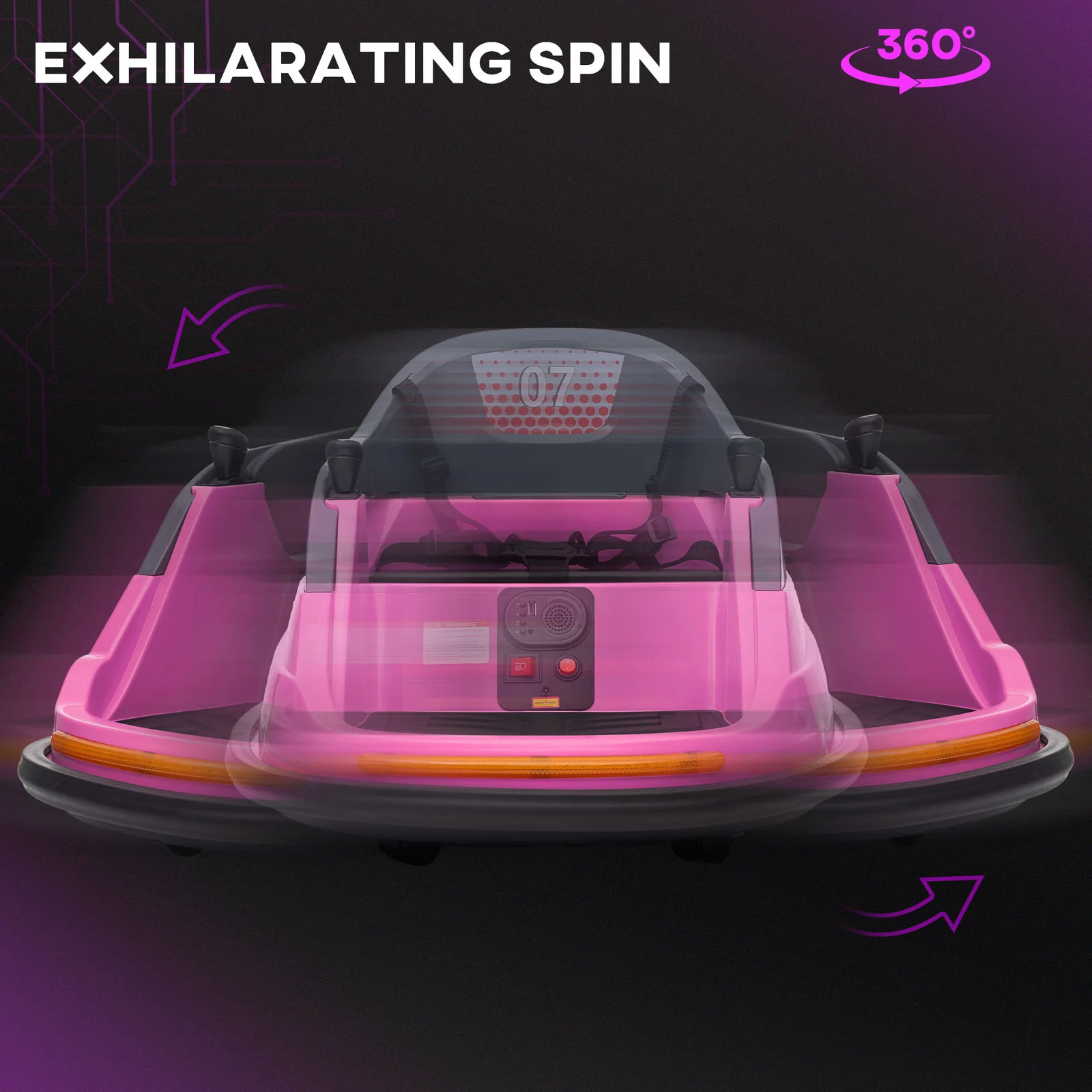 12V Kids Bumper Car with 360° Rotation and Safety Belt Pink - Image 5