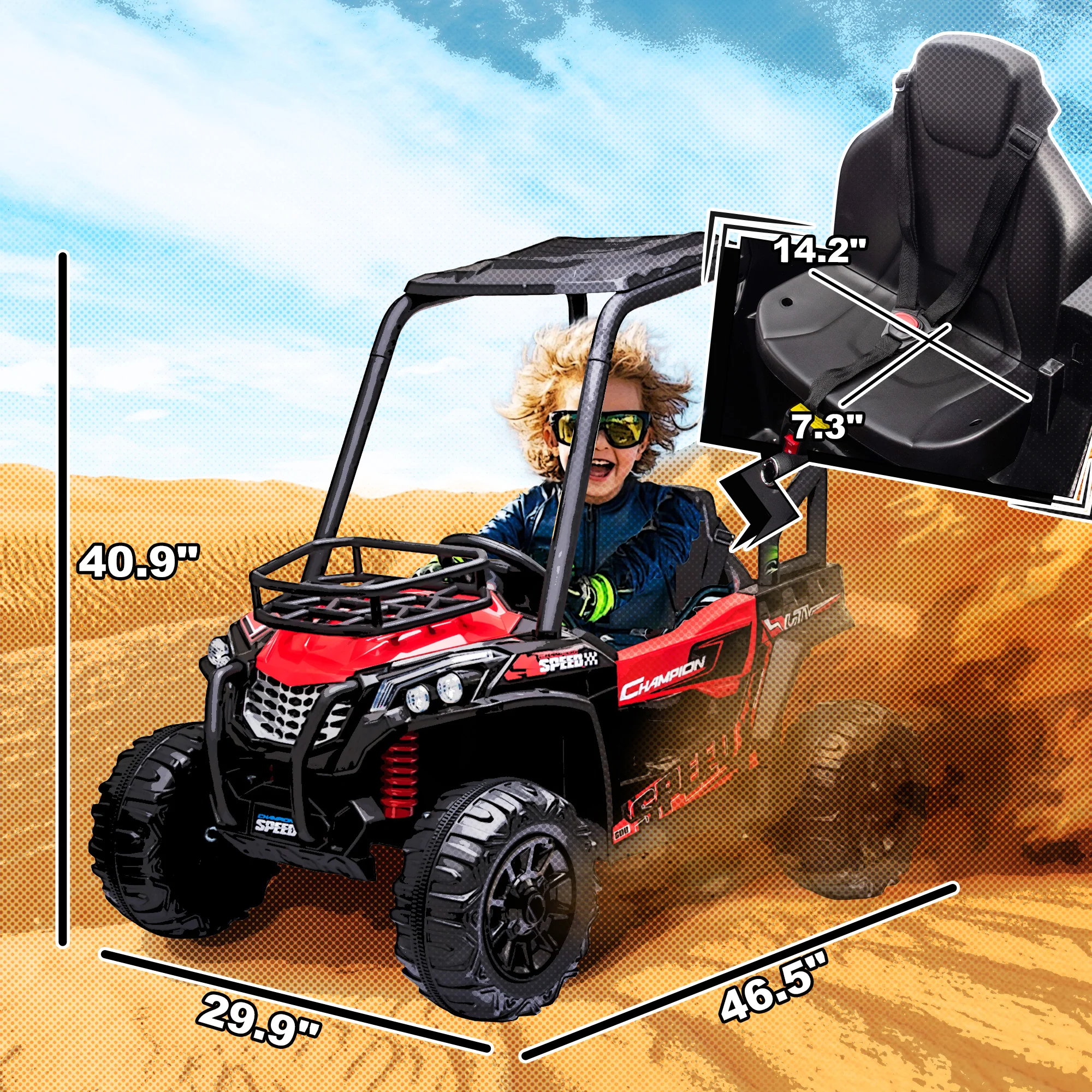 12V Dual Motor Kids Electric Ride-On UTV Toy with MP3 and USB Music Player - Image 25
