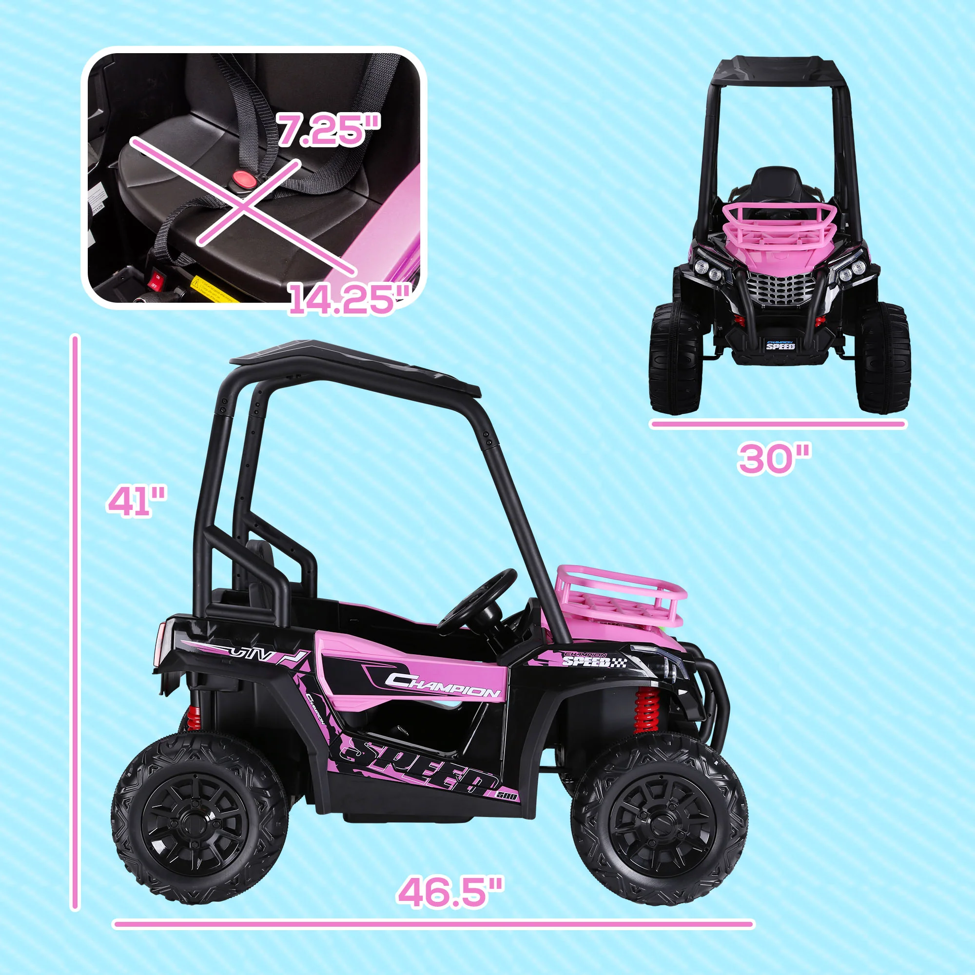 12V Dual Motor Kids Electric Ride-On UTV Toy with MP3 and USB Music Player - Image 37