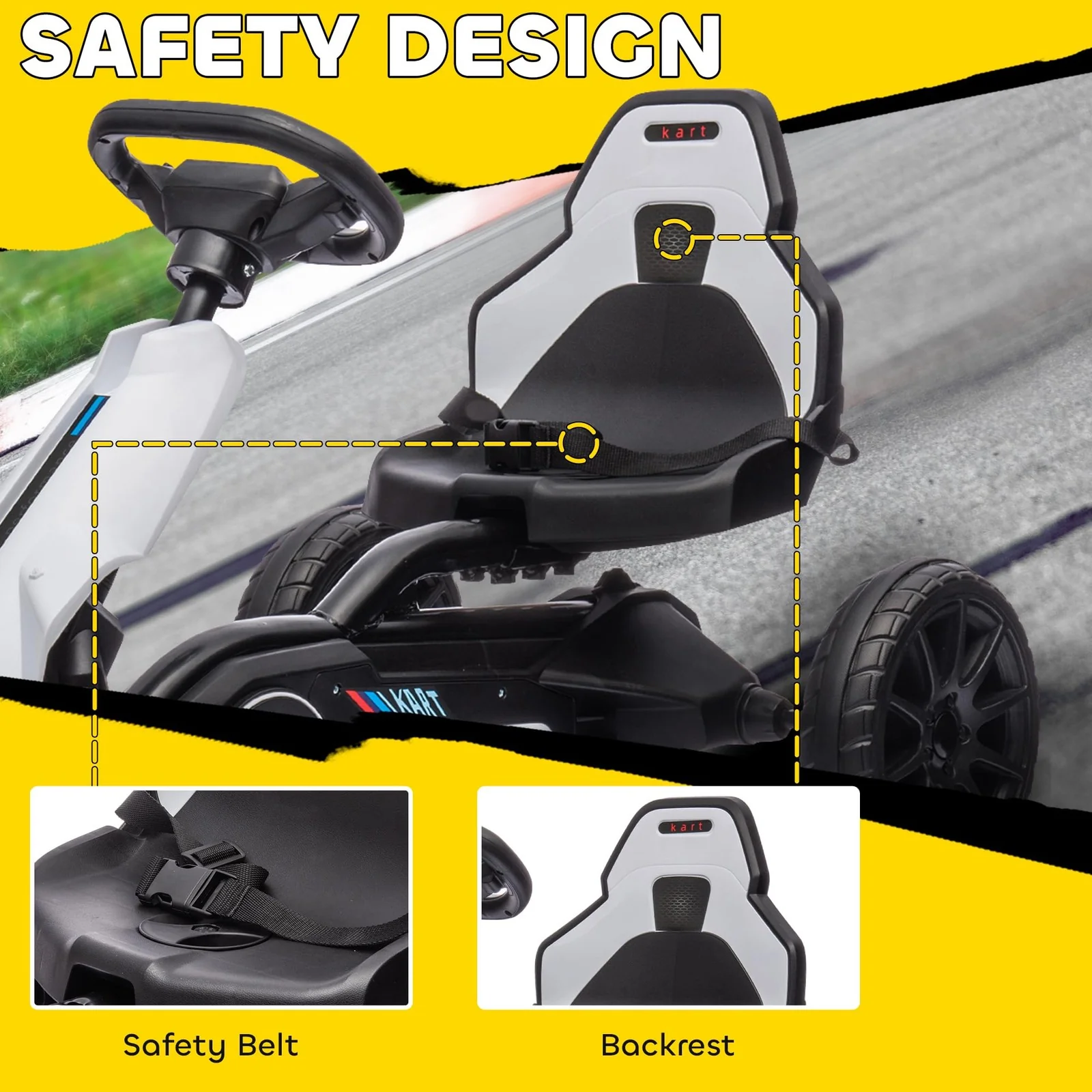 12V Electric Kids Go Kart - White Outdoor Ride-On Toy with Large Design - Image 5
