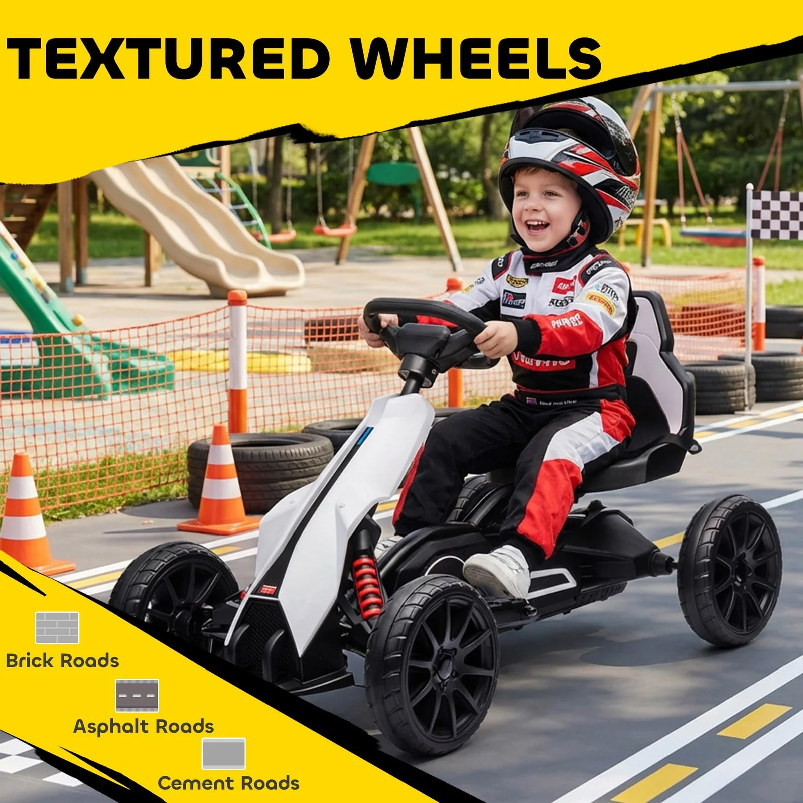 12V Electric Kids Go Kart - White Outdoor Ride-On Toy with Large Design - Image 6