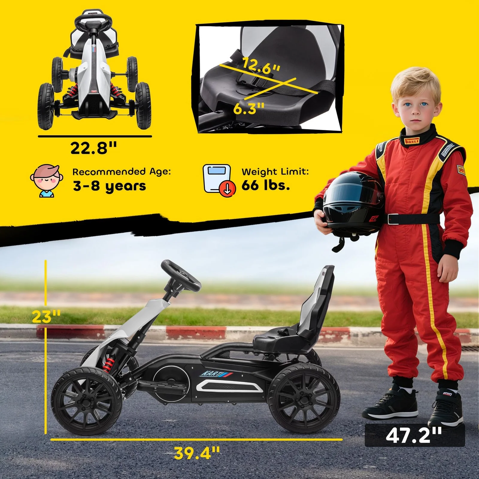12V Electric Kids Go Kart - White Outdoor Ride-On Toy with Large Design - Image 7