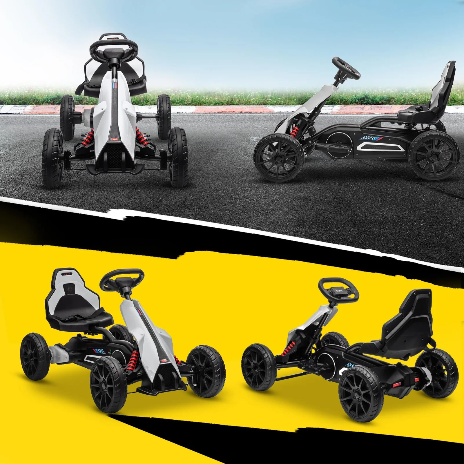 12V Electric Kids Go Kart - White Outdoor Ride-On Toy with Large Design - Image 8