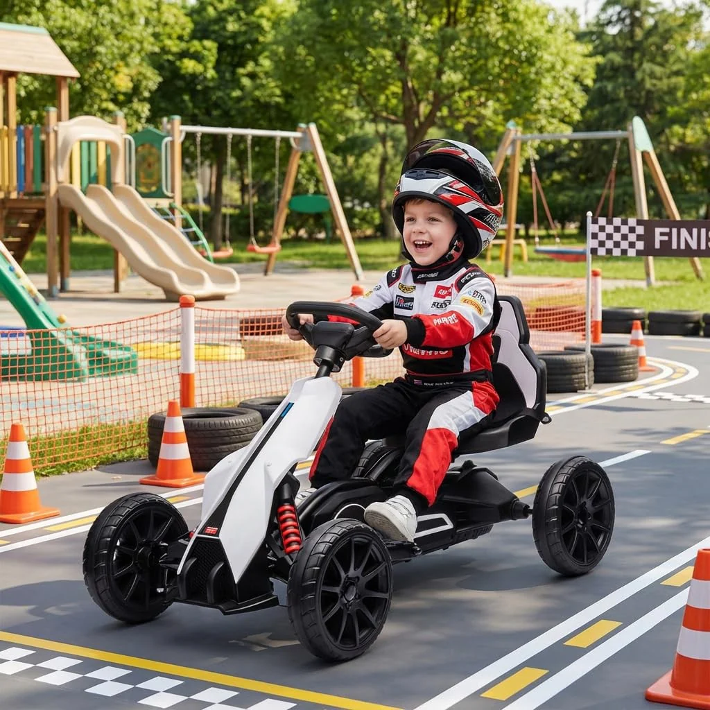 12V Electric Kids Go Kart - White Outdoor Ride-On Toy with Large Design - Image 9