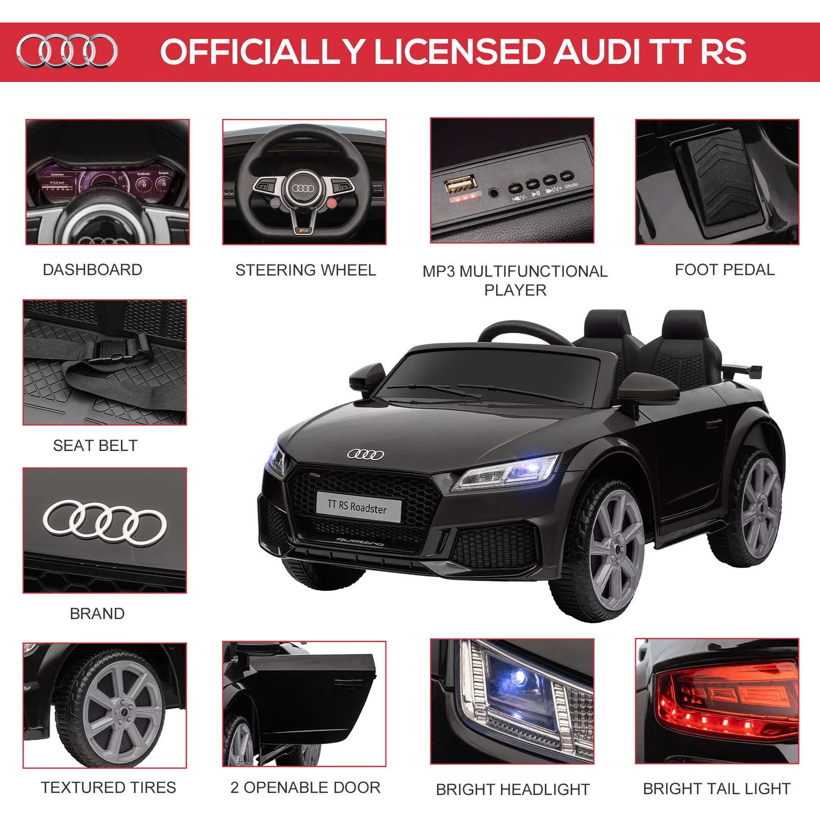 6V Kids Electric Ride-On Car Licensed Audi TT RS with Suspension System - Image 4