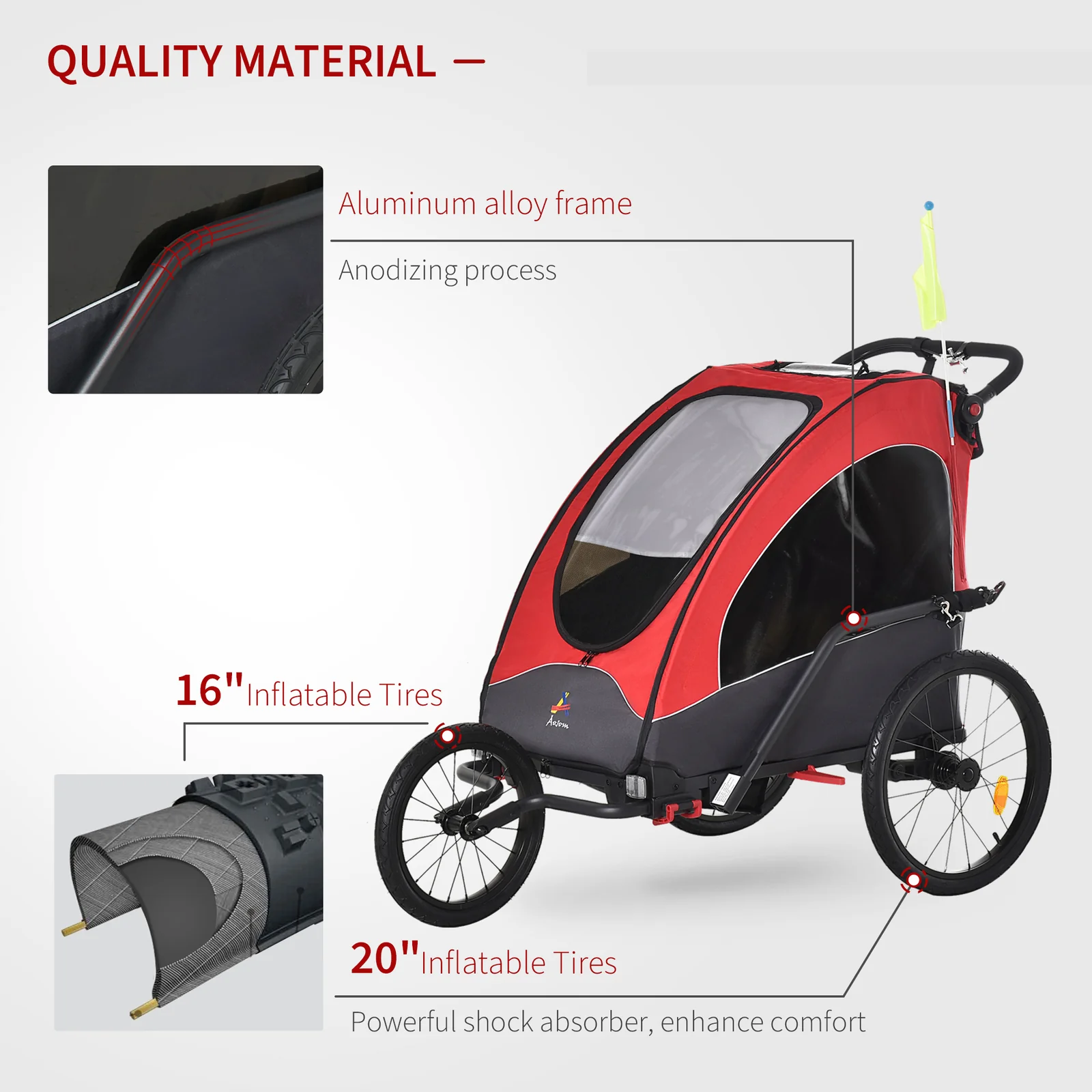 3-in-1 Foldable Kids Bike Trailer Jogger and Stroller for Child and Baby - Image 6