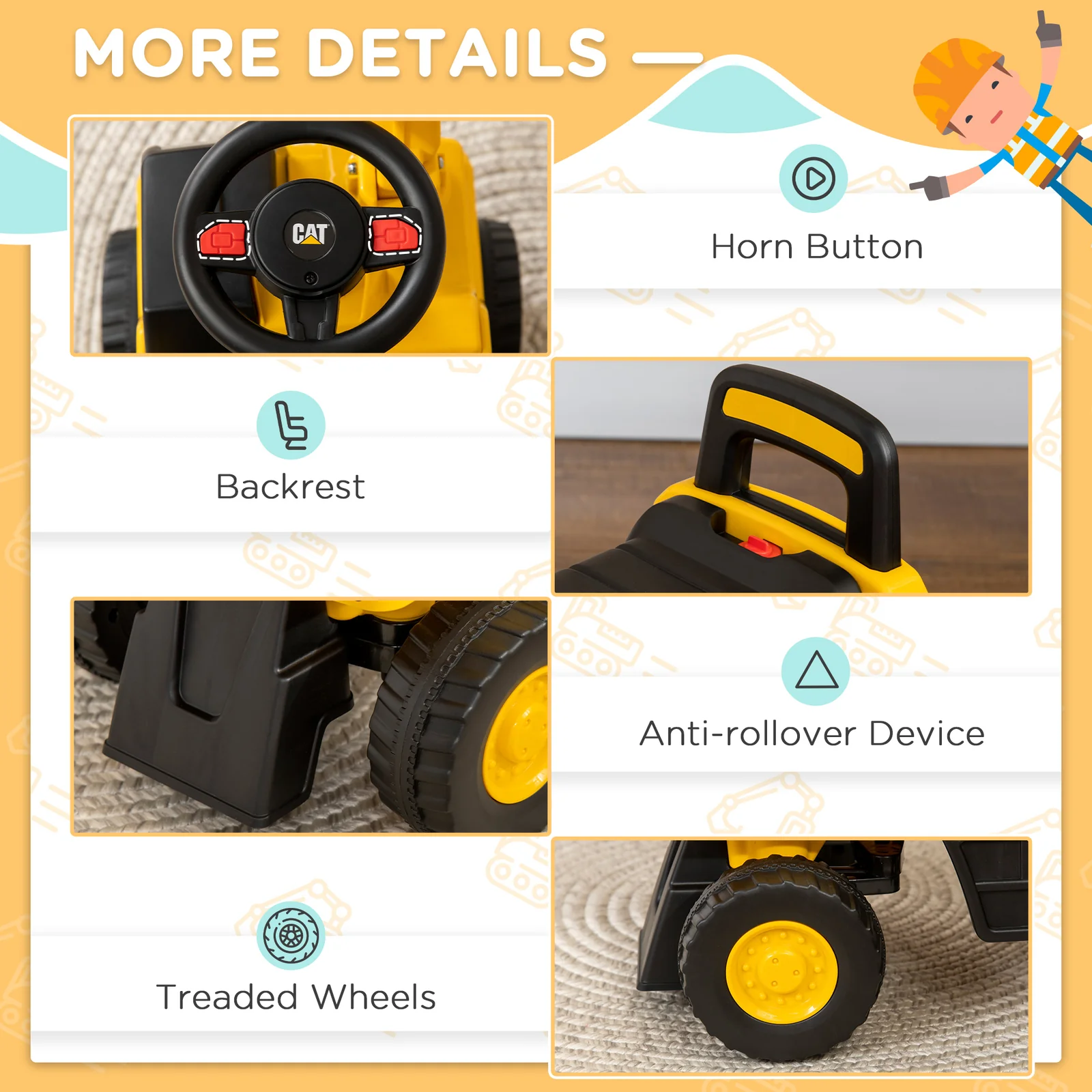 Manual Pedal Ride-On Excavator Toy Licensed for Kids - Image 2