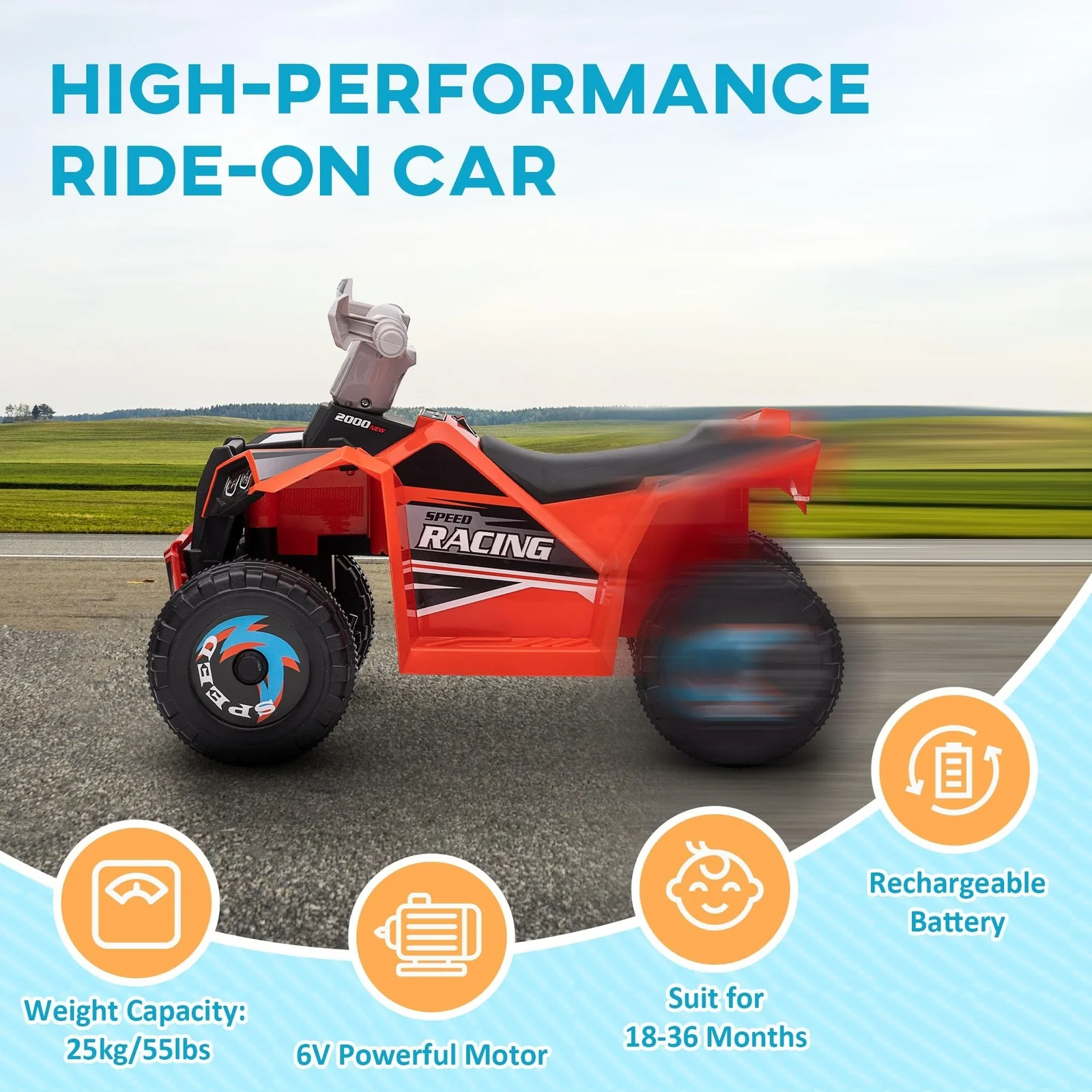 Kids 6V Electric ATV Quad Ride-On Toy with Forward and Reverse Functions - Image 4