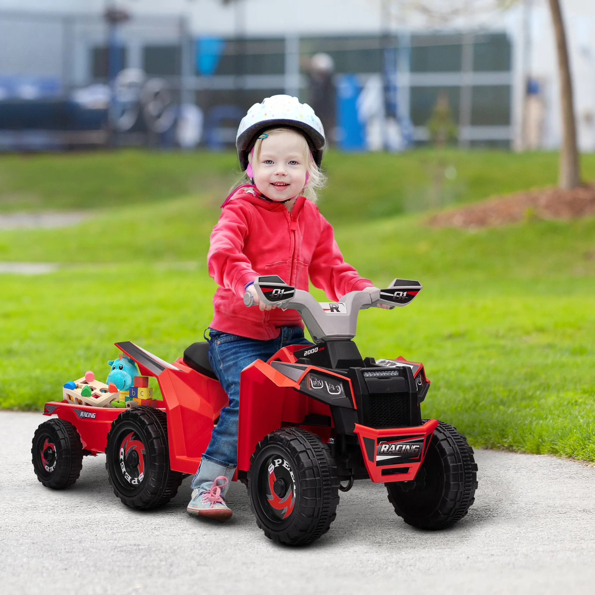 Kids ATV Quad Car with Back Trailer and Forward/Backward Drive - Image 13
