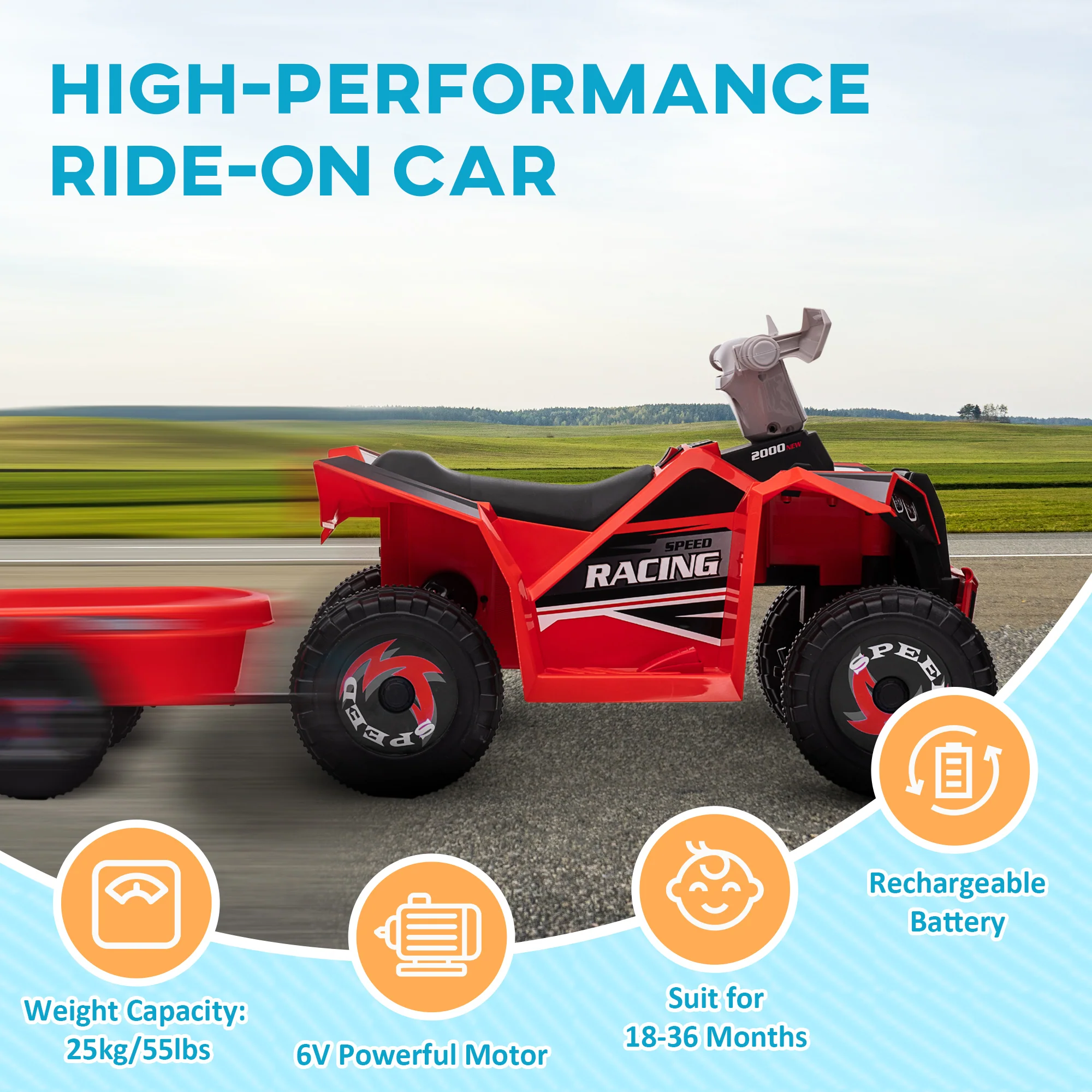 Kids ATV Quad Car with Back Trailer and Forward/Backward Drive - Image 19