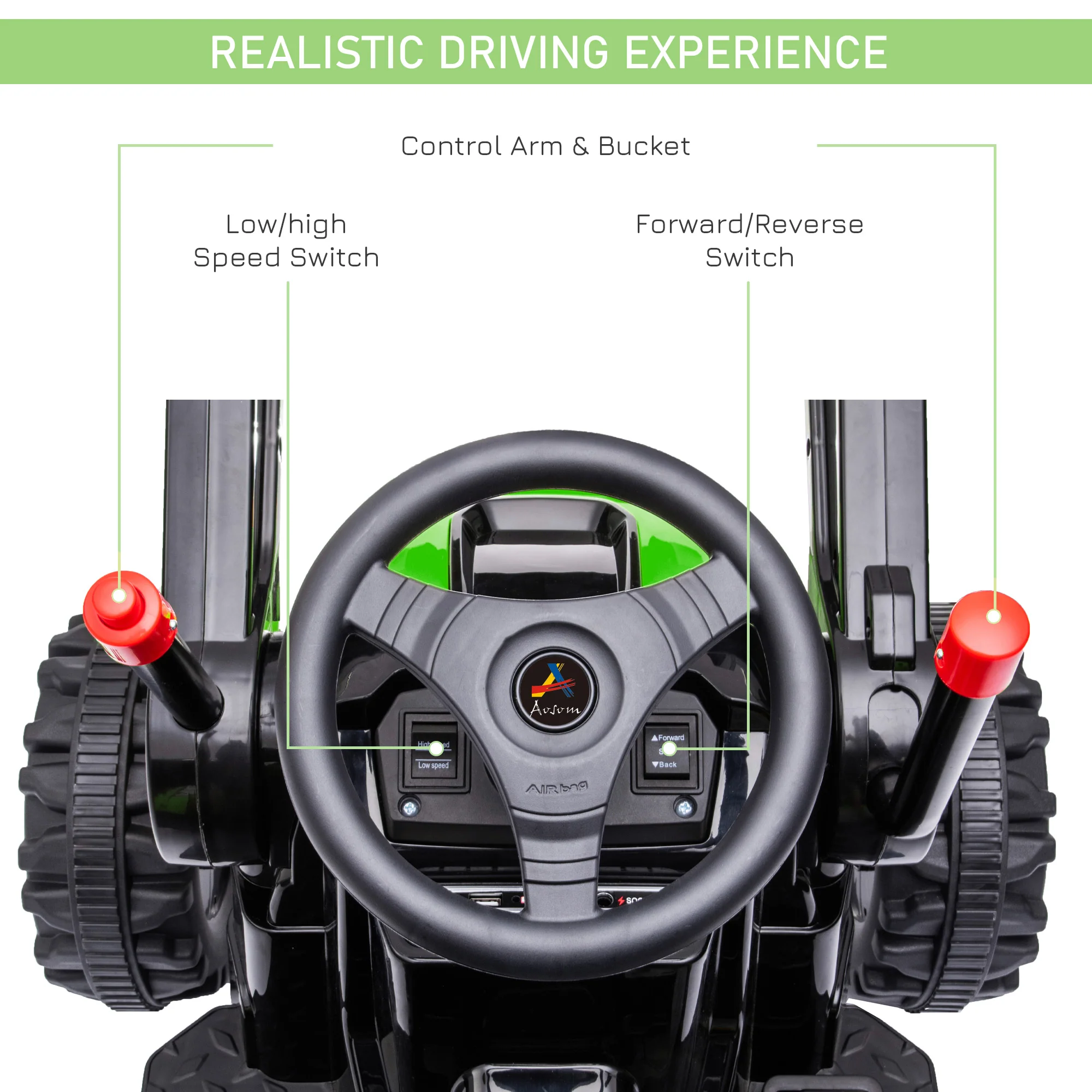 Kids 6V Ride-On Excavator Tractor with Music and Headlight - Image 7