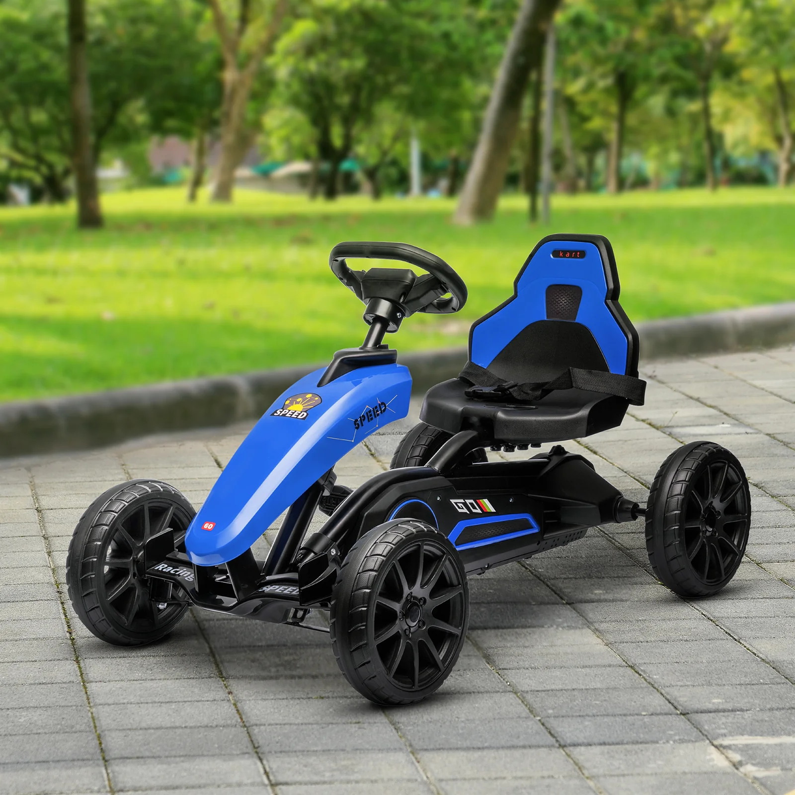 Kids Pedal Go-Kart Outdoor Ride-On Toy with Swing Axle and Adjustable Seat, Hand Brake - Image 6
