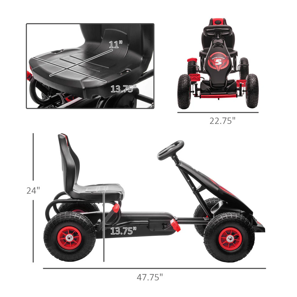 Kids Pedal Go-Kart with Hand Brake for Ages 5-12, Red - Image 7