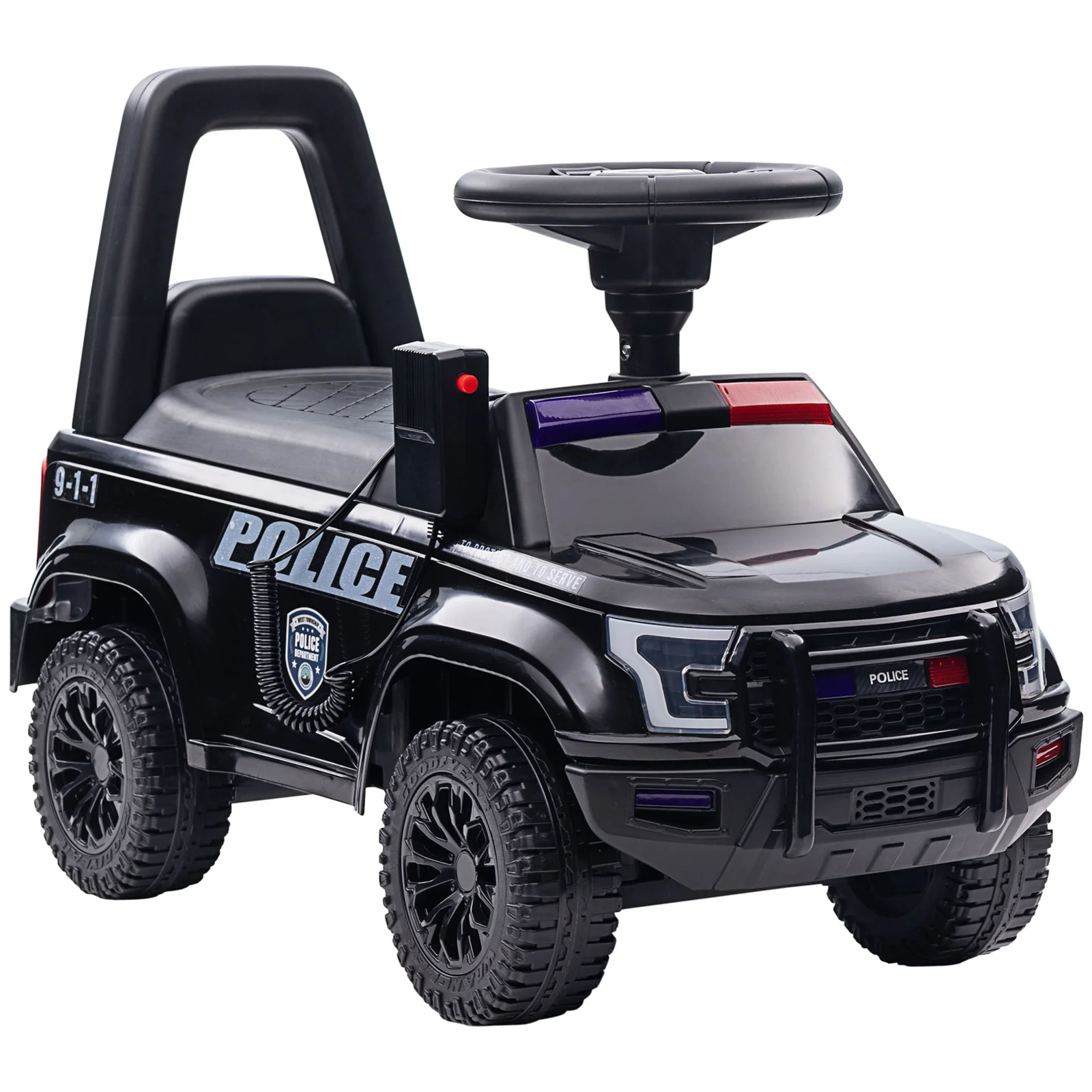 Kids Push Ride-On Police Truck with Working PA System and Horn