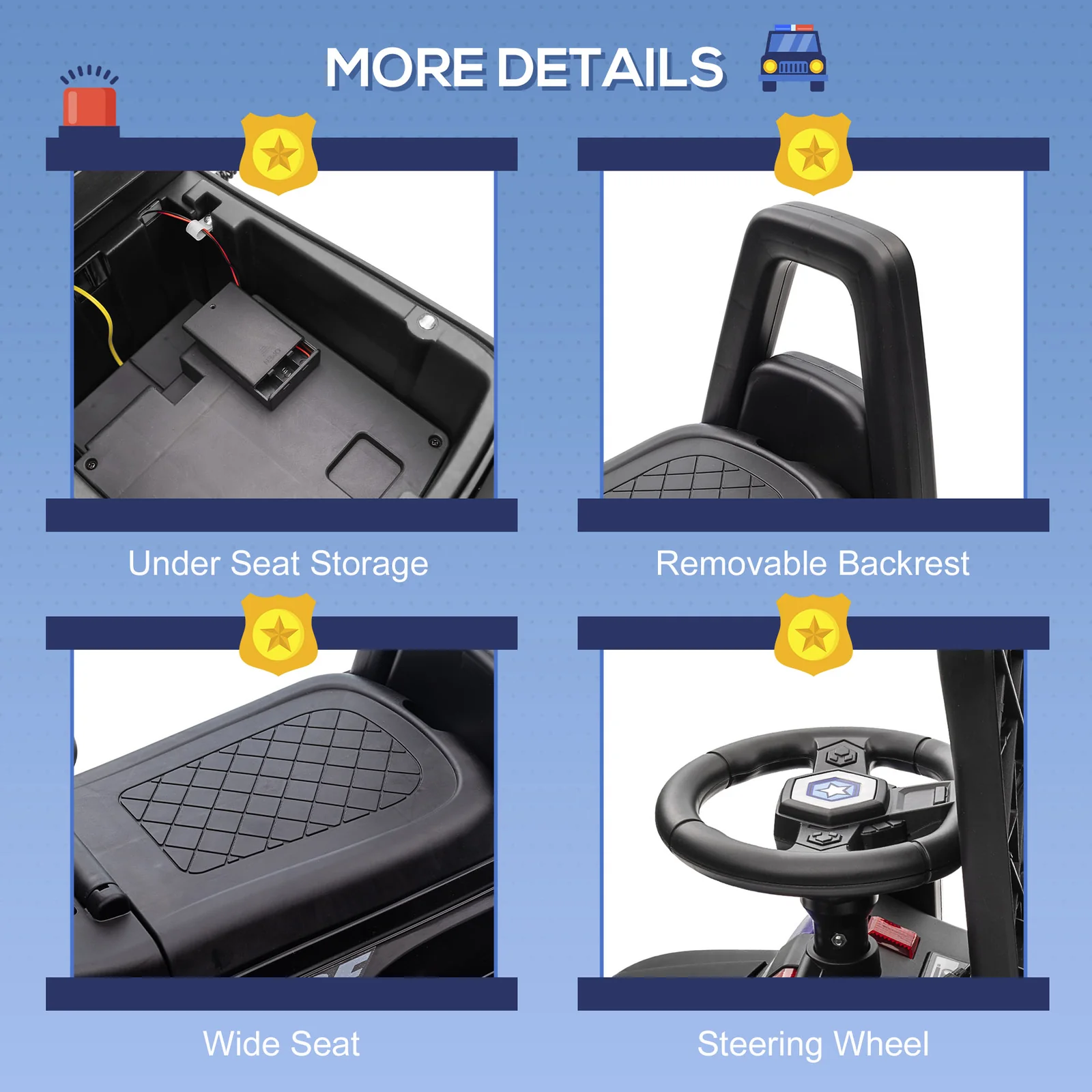 Kids Push Ride-On Police Truck with Working PA System and Horn - Image 3