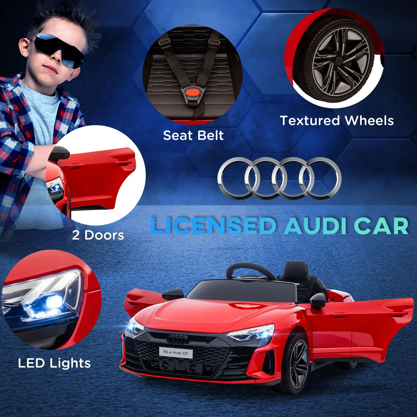 12V Kids Licensed Audi RS E-tron GT Electric Ride-On Car with 3.1 MPH Speed - Image 6