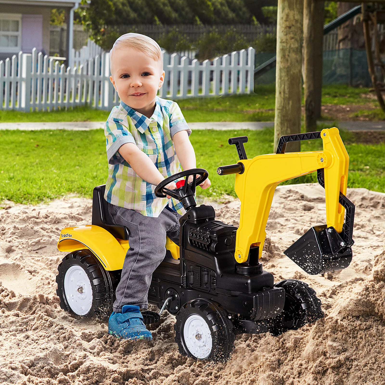 Kids Ride-On Pedal Excavator Digger Truck with Horn - Image 8