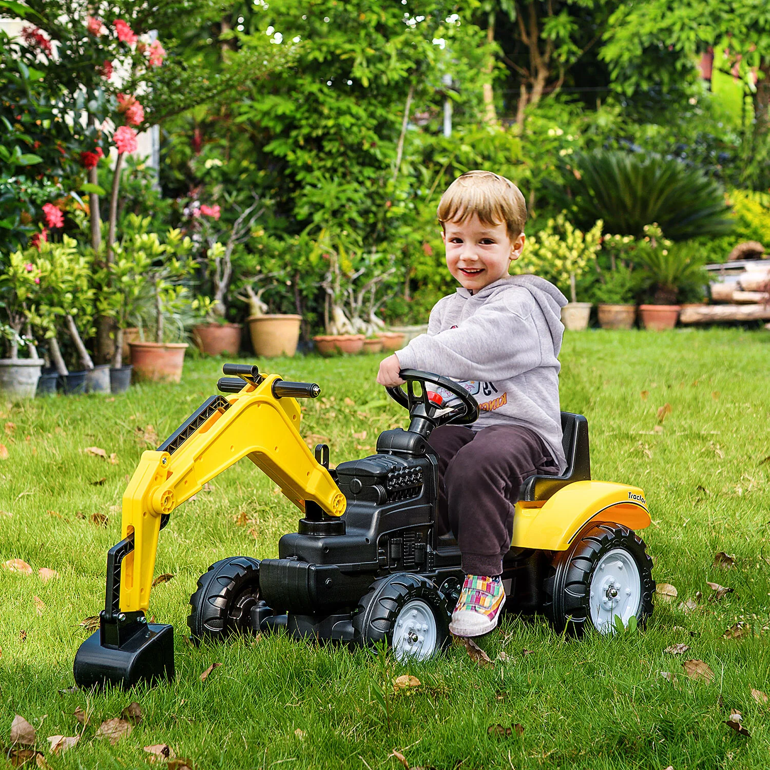 Kids Ride-On Pedal Excavator Digger Truck with Horn - Image 9