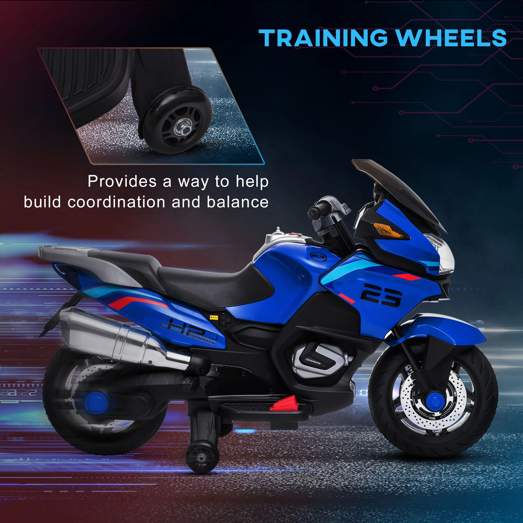 Kids Ride-On Motorcycle with Training Wheels, Lights, and Music - Image 6