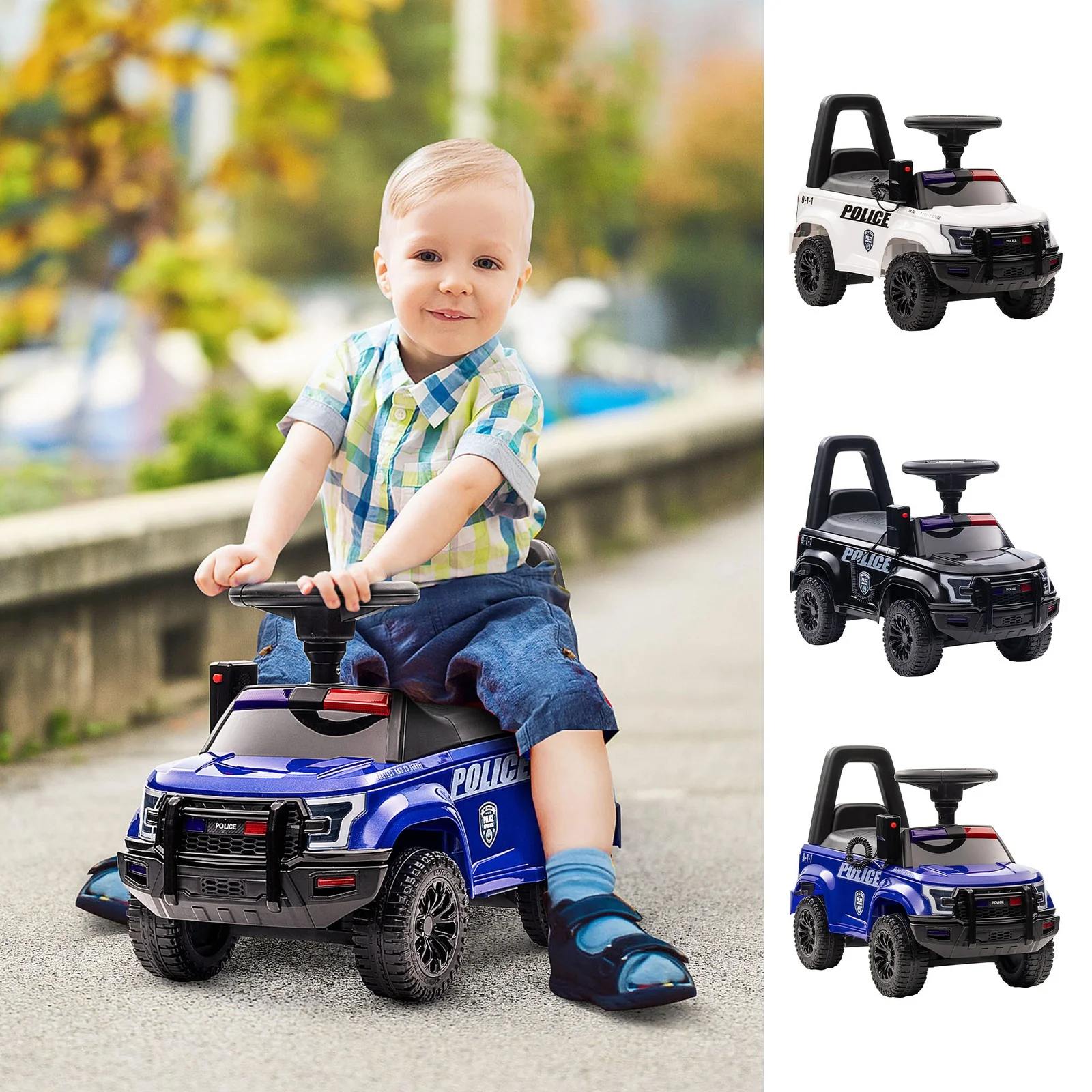 Kids Police Ride-On Sliding Car with Storage Seat and Megaphone - Image 12