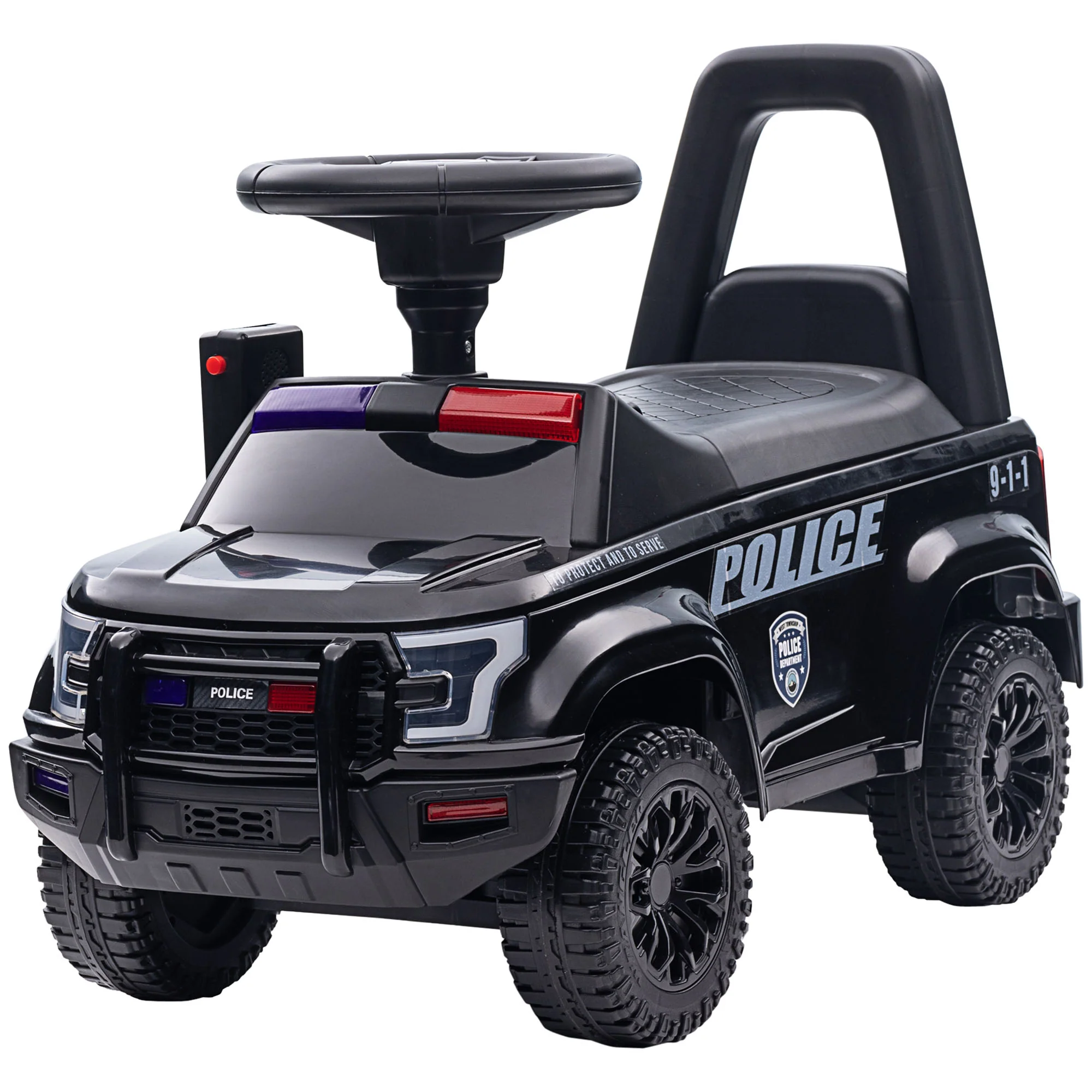 Kids Police Ride-On Sliding Car with Storage Seat and Megaphone - Image 16