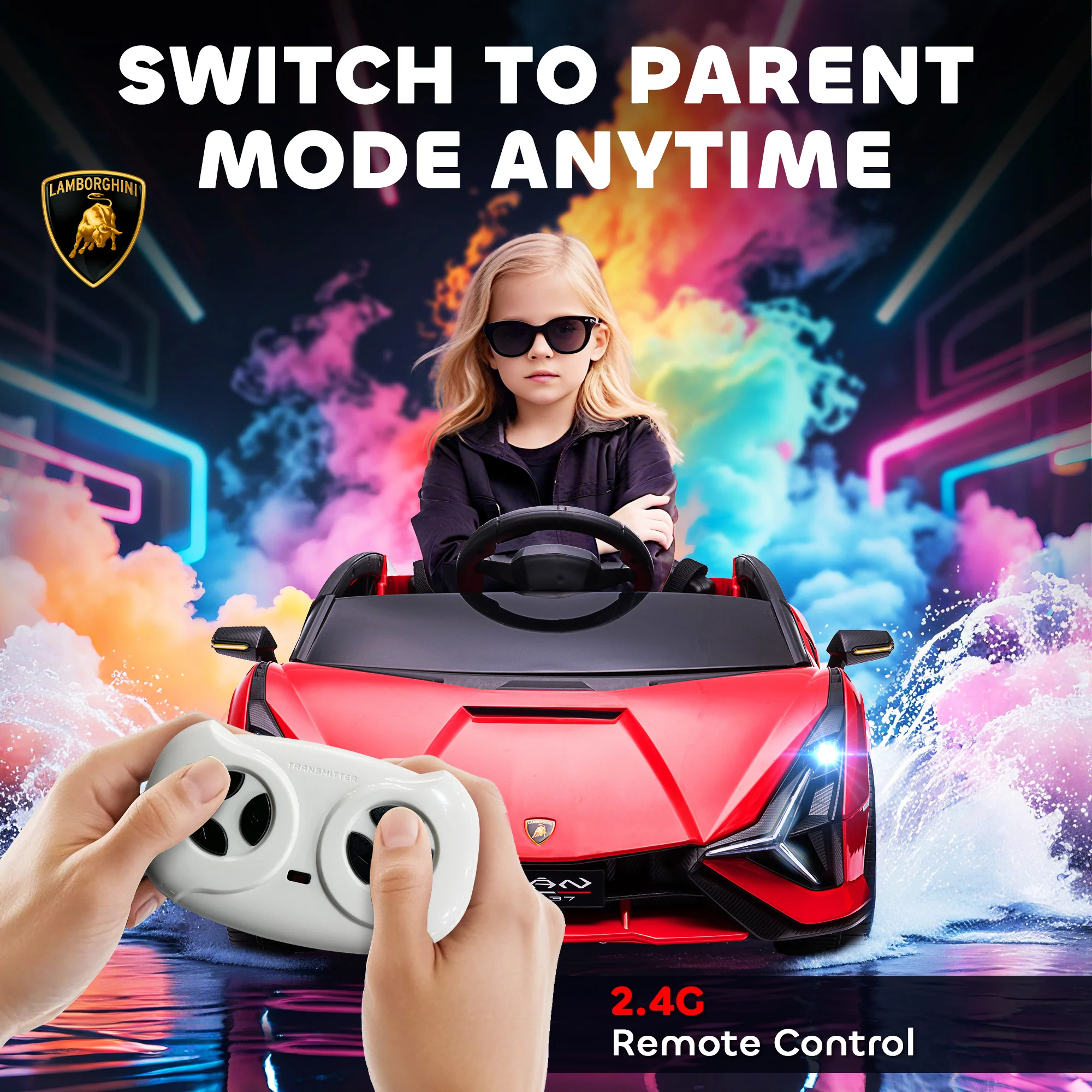 12V Kids Electric Ride-On Lamborghini Sian Car Toy with Remote Control - Image 6