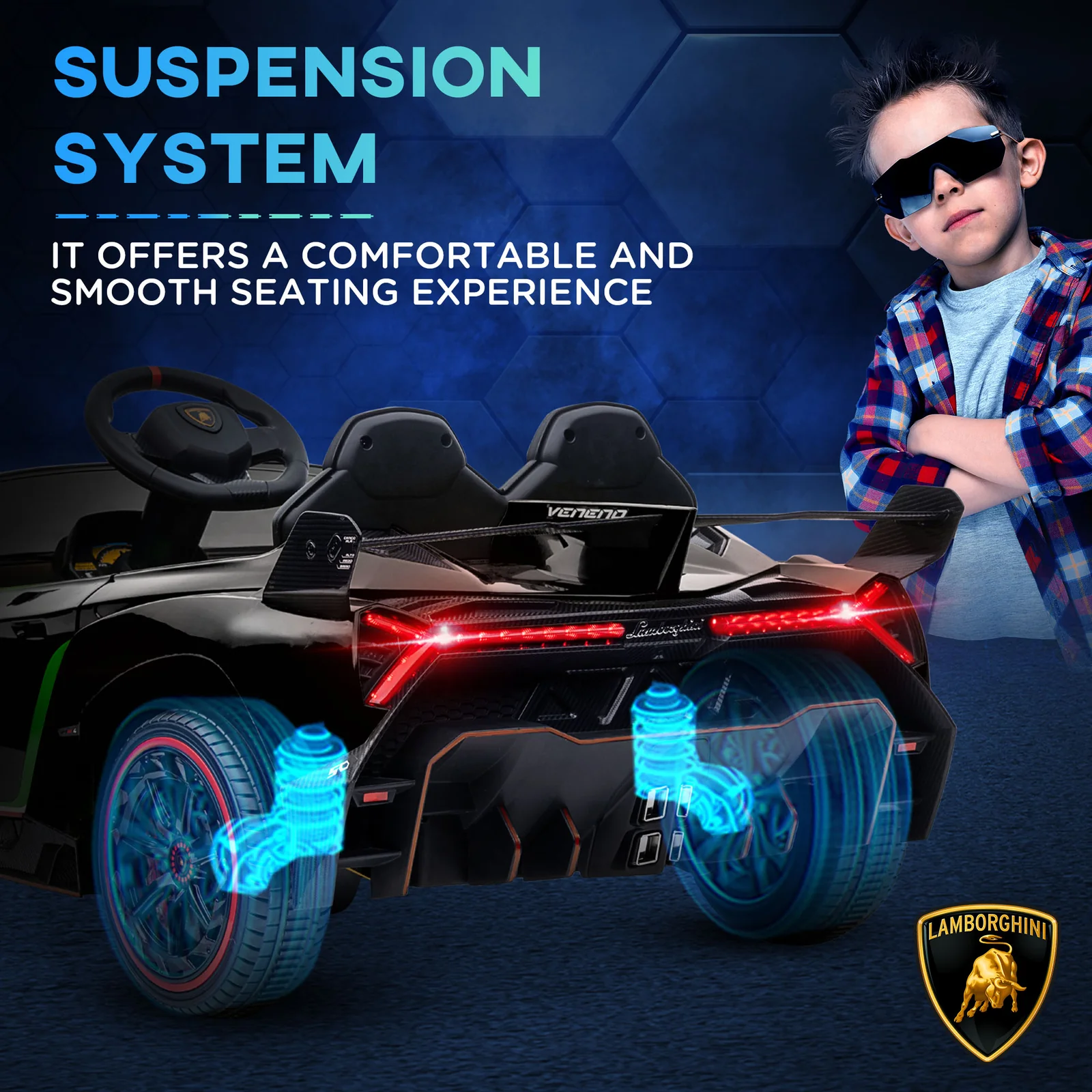 Licensed Lamborghini Veneno Kids 12V Electric Ride-On Car with Bluetooth - Image 3