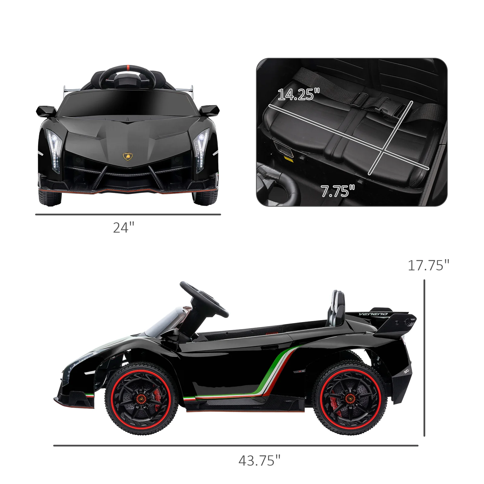 Licensed Lamborghini Veneno Kids 12V Electric Ride-On Car with Bluetooth - Image 7