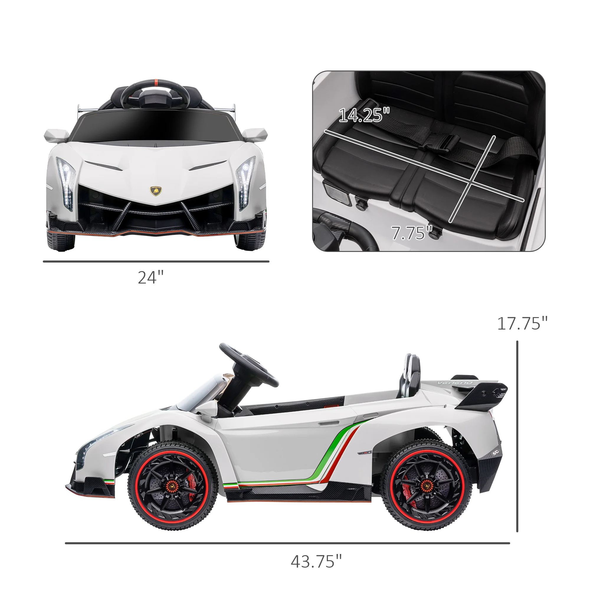 Licensed Lamborghini Veneno Kids Ride-On Car with Bluetooth Speaker - Image 2