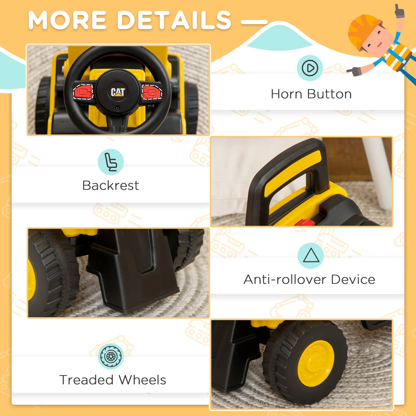 Ride-On Excavator Toy for Kids Licensed Caterpillar CAT Digger - Image 3