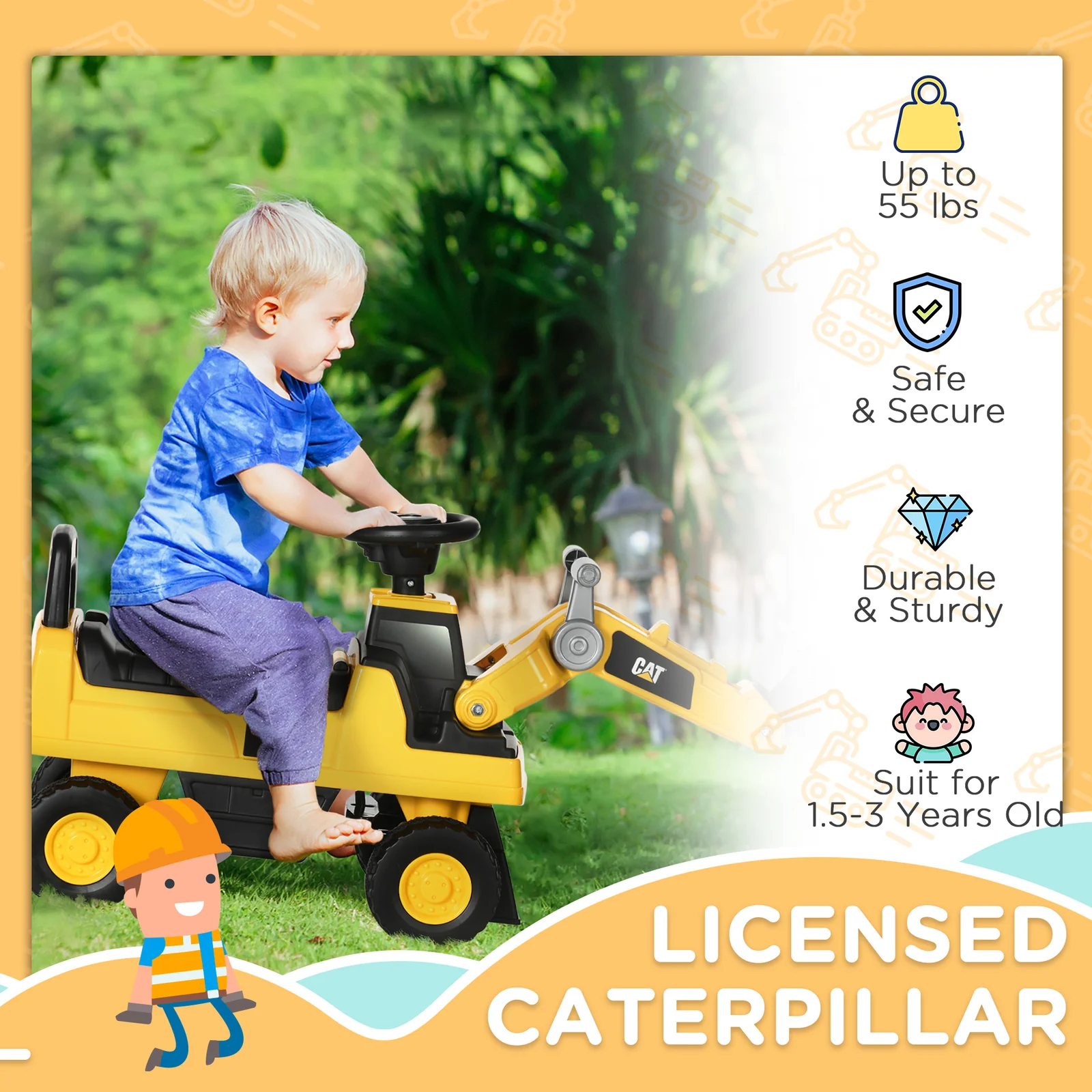 Ride-On Excavator Toy for Kids Licensed Caterpillar CAT Digger - Image 6