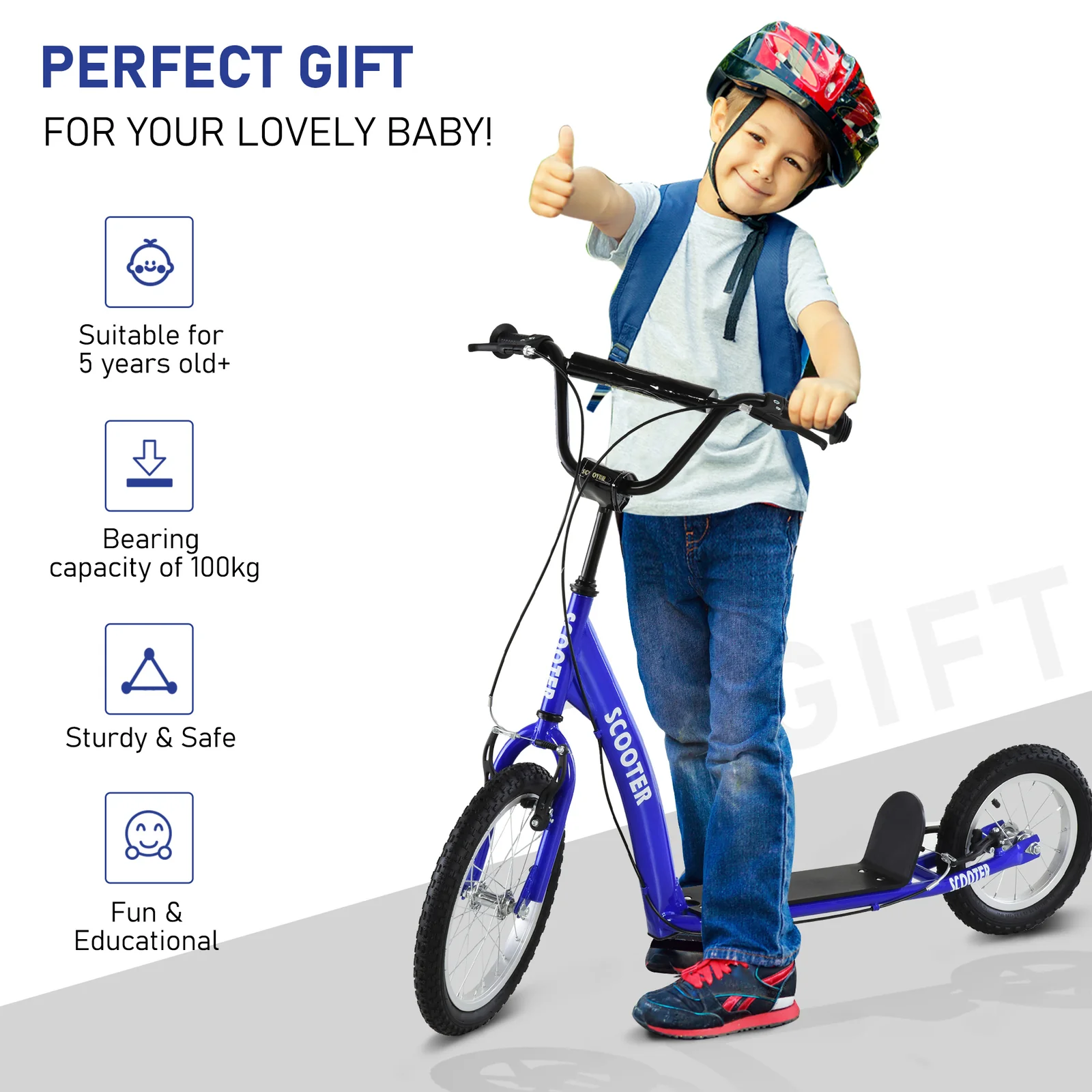 Kids Kick Scooter Age 5+ with Adjustable Handlebar and 16-inch Front, 12-inch Rear Wheels - Image 3