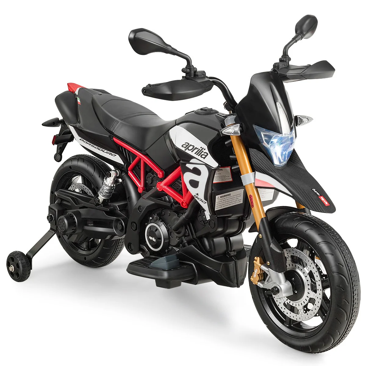12V Licensed Kids Ride-On Motorcycle with Training Wheels Black - Image 13