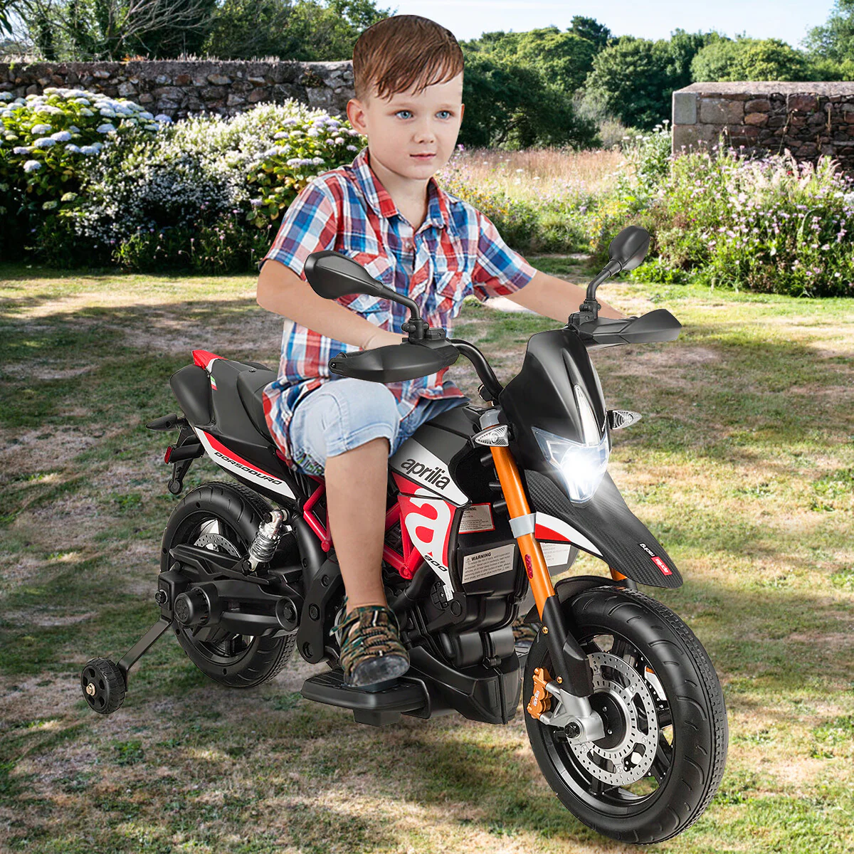 Licensed 12V Kids Ride-On Motorcycle with Training Wheels Red - Image 4