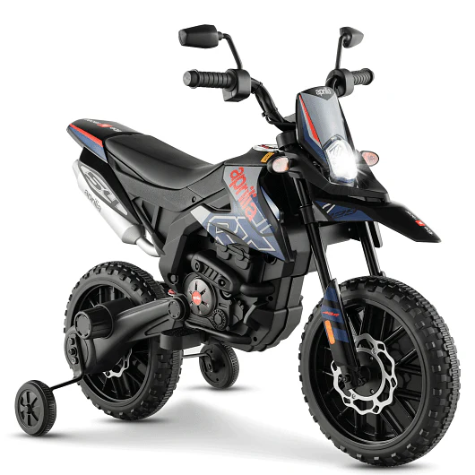 Aprilia Licensed Kids Ride On Motorcycle with 2 Training Wheels in Navy Blue - Image 2