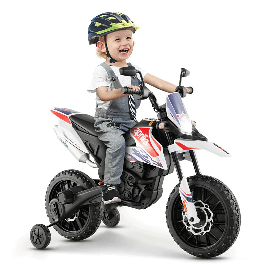 Licensed Kids Ride-On Motorcycle with 2 Training Wheels and Music, White - Image 3