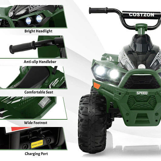 Army Green 12V Kids Ride On ATV with High/Low Speed and Comfortable Seat - Image 5